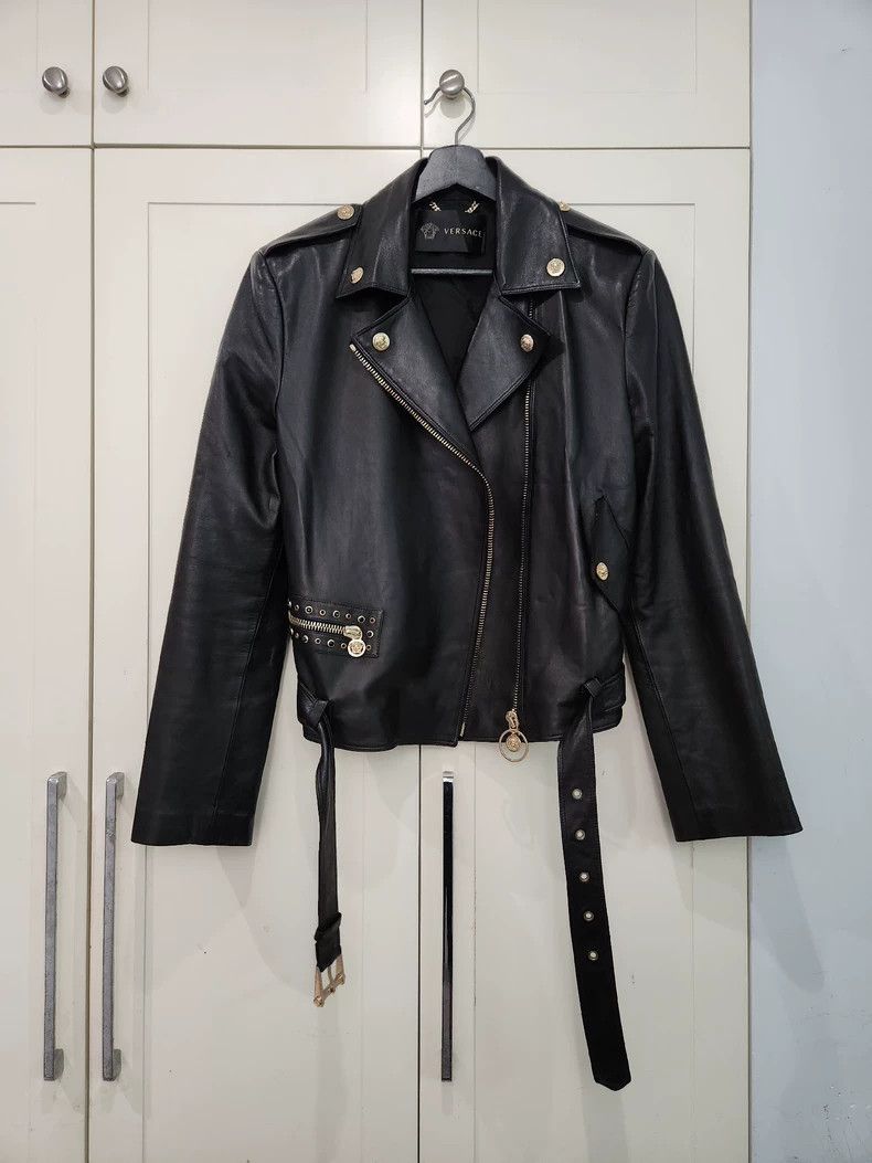 Versace Versace Black asymmetrical willow studded zip leather jack Size M / US 6-8 / IT 42-44 - 1 Thumbnail
