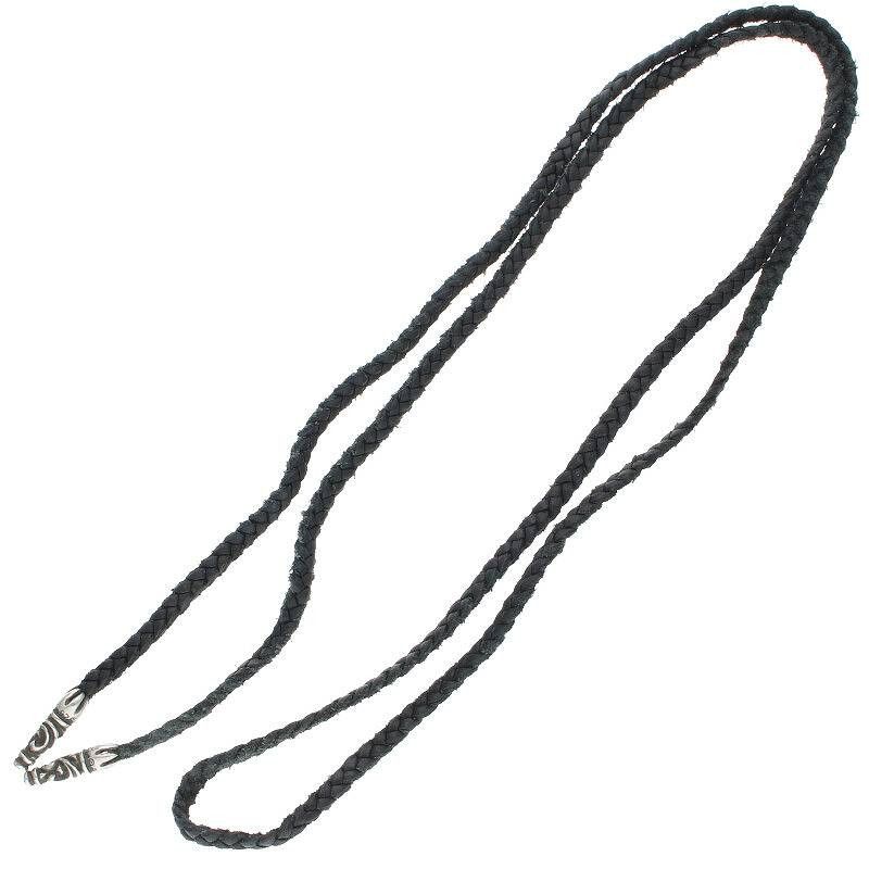 image of Chrome Hearts Braided Leather Necklace in Black Silver, Men's