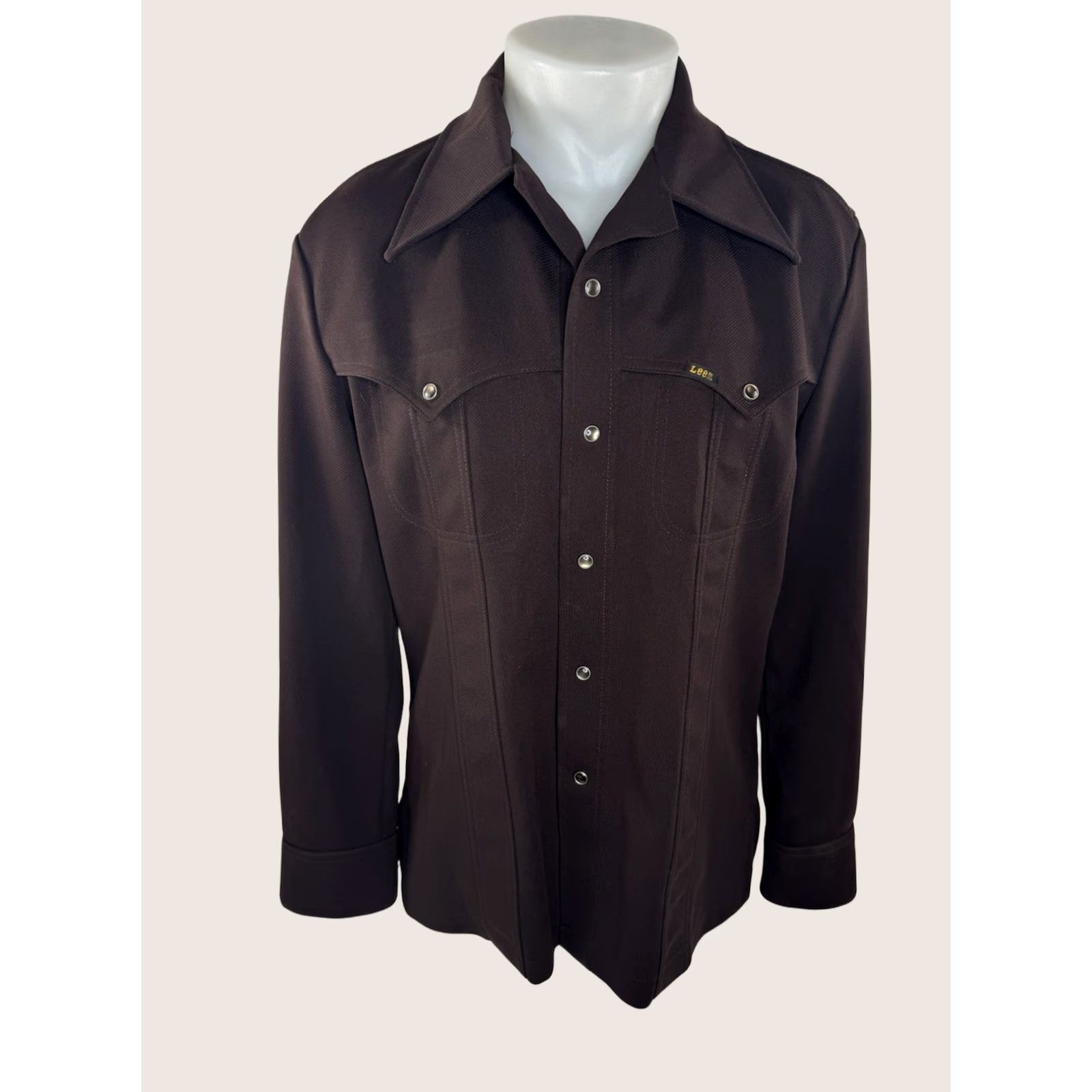 Lee LEE Vintage Mens Pearl Snap Western LEISURE Collar L Shirt Jacket EX Brown Polyester Snap Male Jacket Mens L Western Theme 90s Decade Captees Size US L / EU 52-54 / 3 - 1 Thumbnail