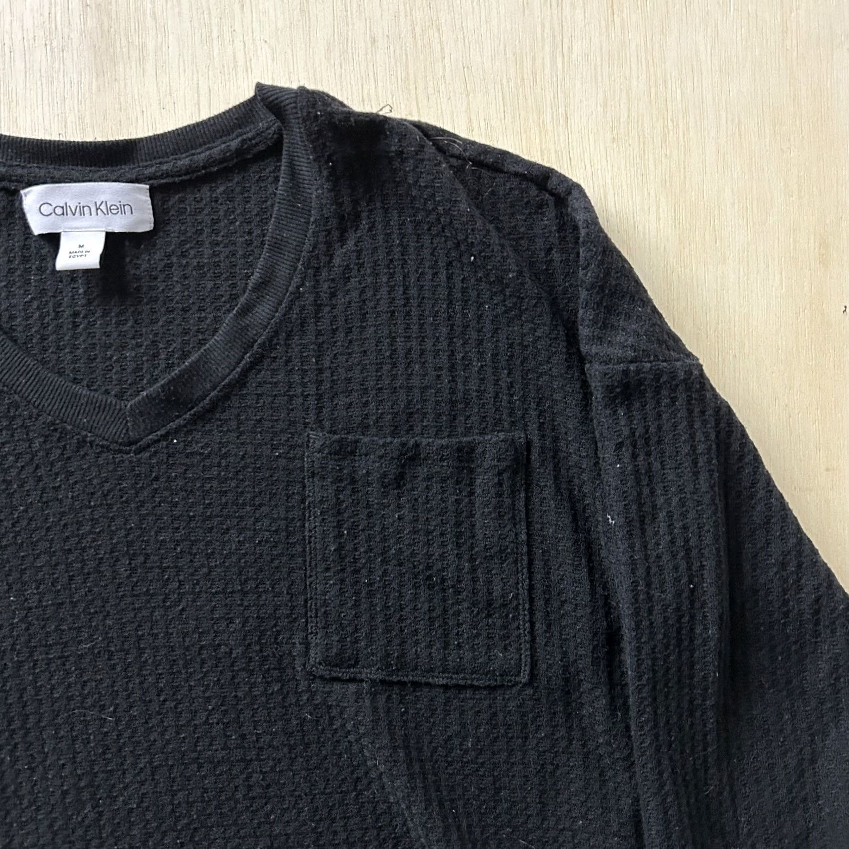 Calvin Klein Calvin Klein Shirt Womens M Black Waffle Knit V Neck Long Sleeve Top Casual Size M / US 6-8 / IT 42-44 - 3 Thumbnail