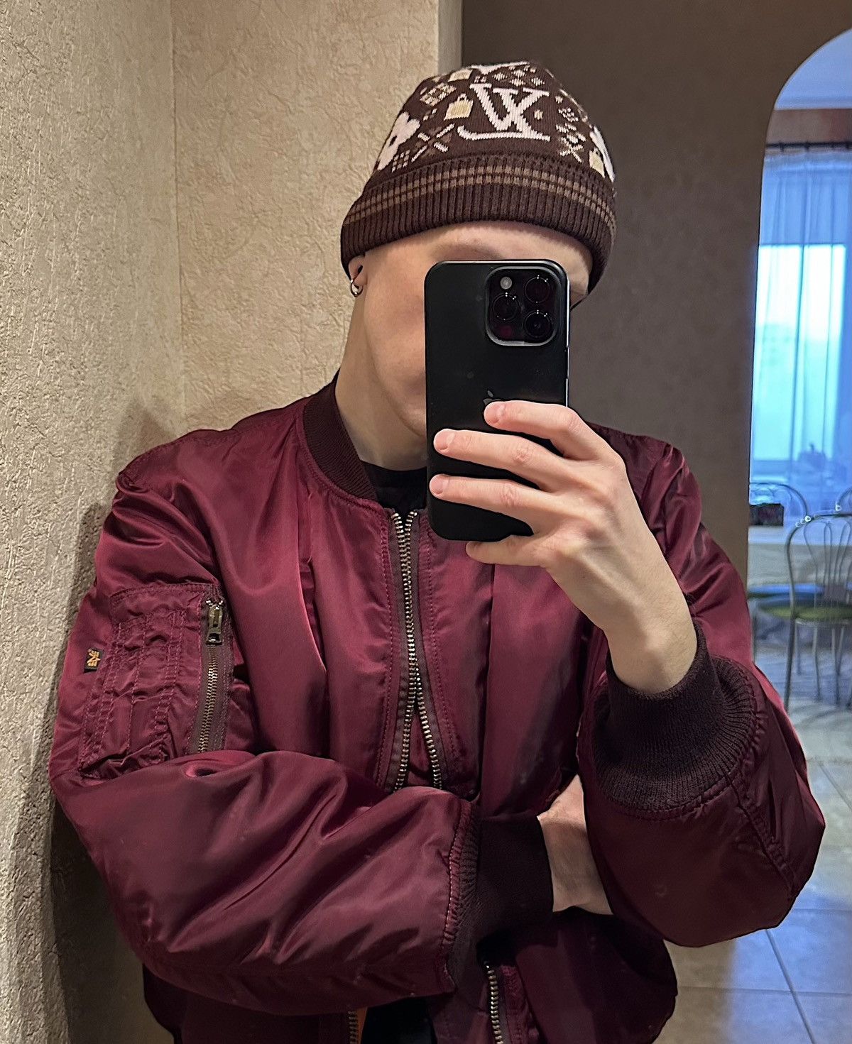 Louis Vuitton LOUIS VUITTON Wool Logo Beanie Hat Monogram Intarsia Brown Size ONE SIZE - 2 Thumbnail