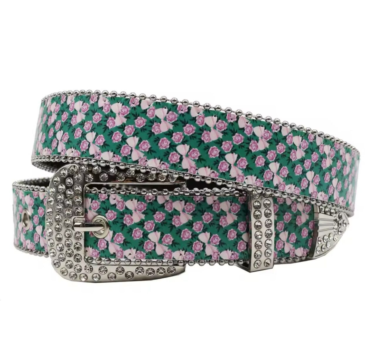 Designer 115cm Pink Flower Rivet Belts Size ONE SIZE - 1 Thumbnail