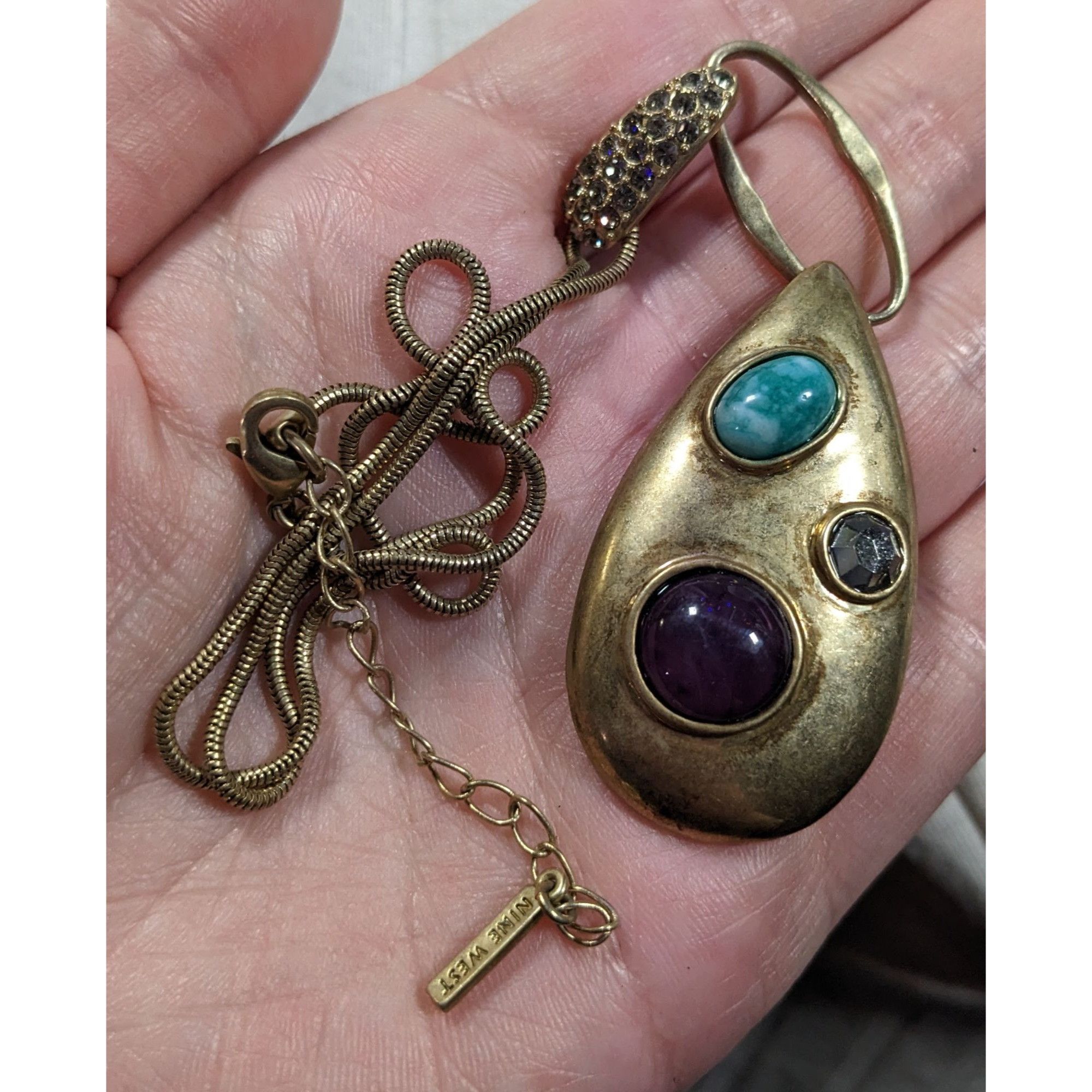 Nine West Nine West Elegant Glam Gold Tone Teardrop Gemstone Necklace Size ONE SIZE - 8 Thumbnail