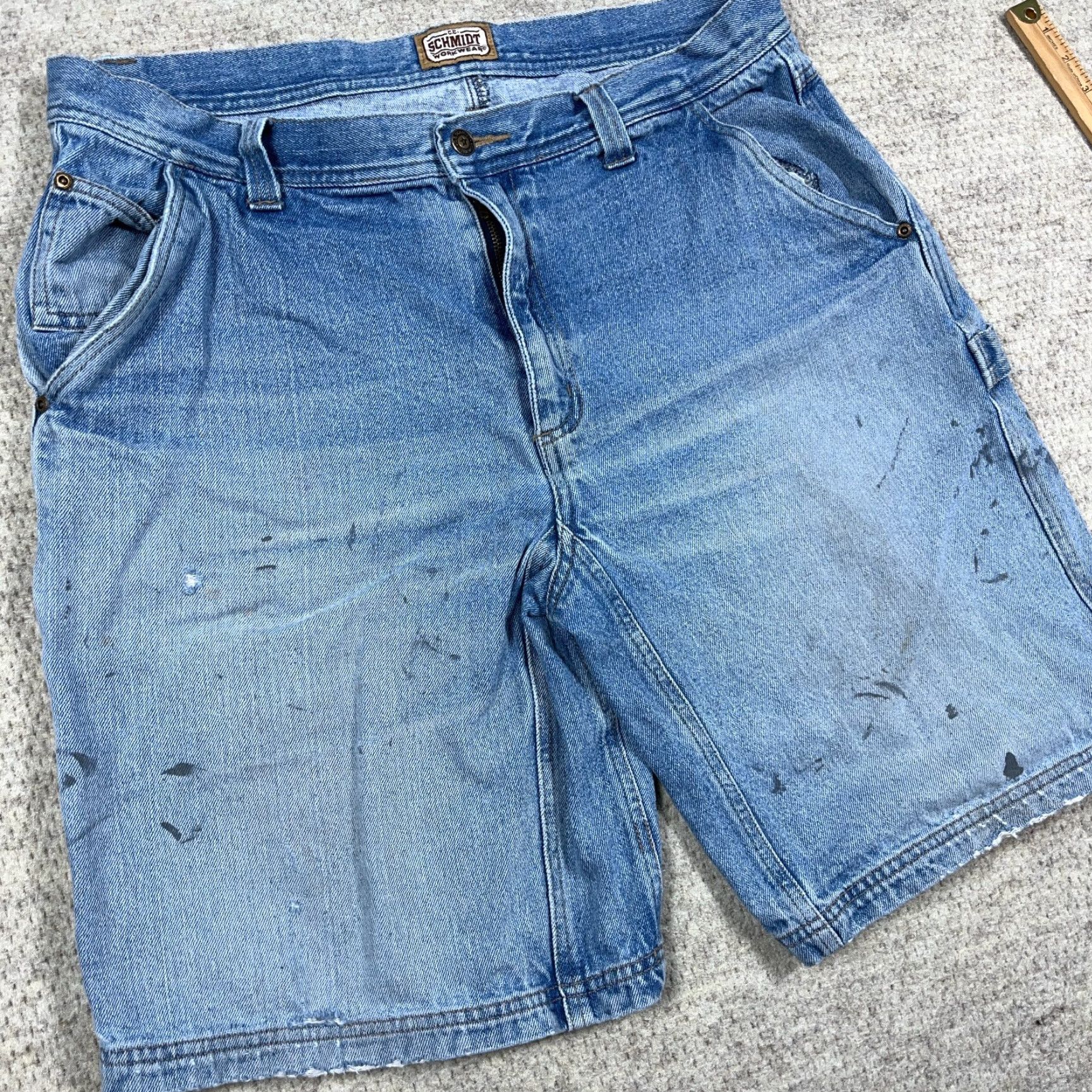 Thrasher VINTAGE C.E. Schmidt Bermuda Shorts Men 36 Denim Distressed Grunge 90s Pockets Logo Zipper 5-Pocket Casual Workwear Baggy Blue Mens Size US 36 / EU 52 - 7 Thumbnail