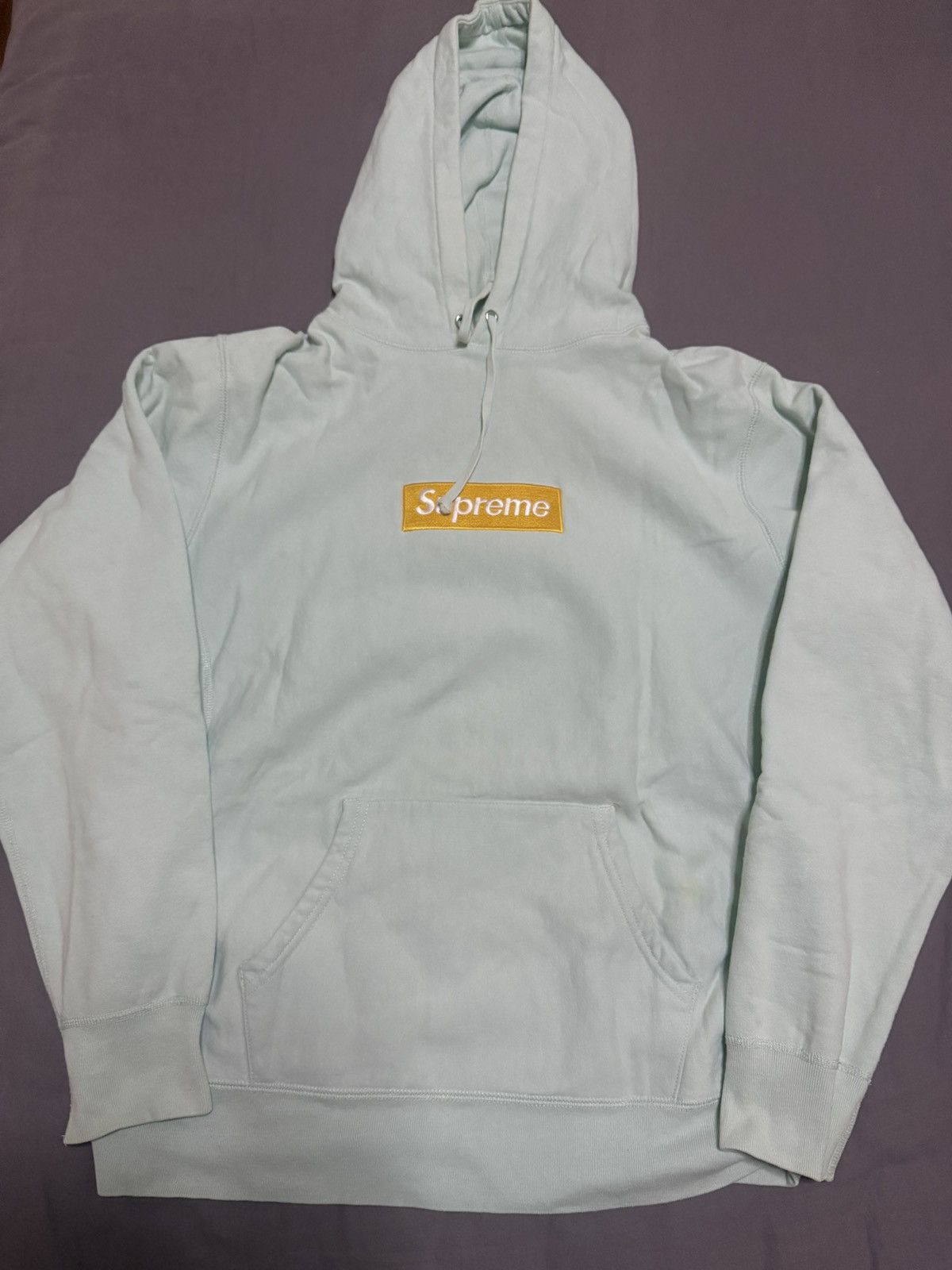 Supreme Supreme Ice Blue/Gold Box Logo Hoodie FW17 | Grailed