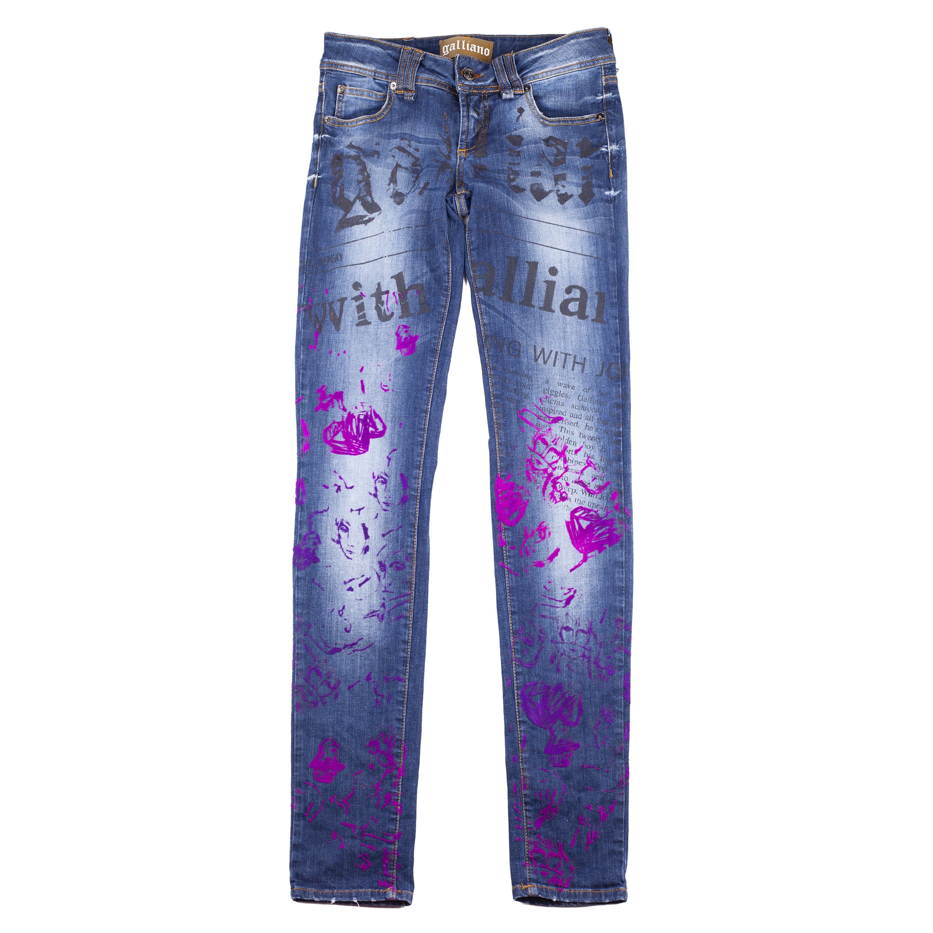 John Galliano John Galliano Gazette Newspaper Purple Splash Jeans Size 27" / US 4 / IT 40 - 1 Thumbnail
