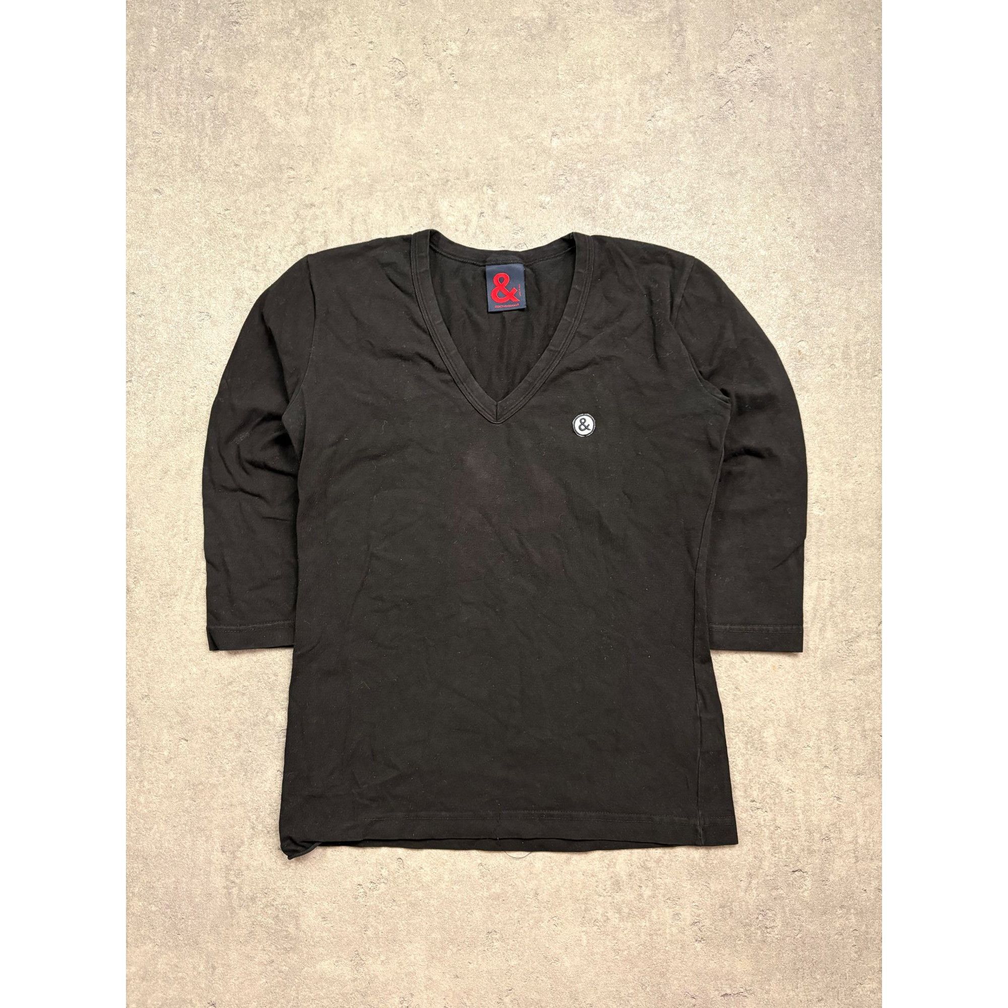 Dolce & Gabbana Dolce & Gabbana Black V-Neck 3/4 Sleeve T-Shirt With Minimal Size M / US 6-8 / IT 42-44 - 1 Thumbnail