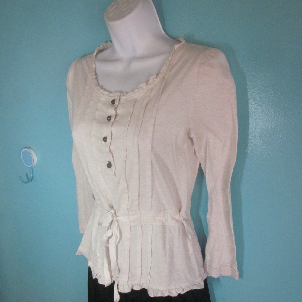 Marc Jacobs Marc Jacobs Size S Cotton Cream 3/4 Sleeve Blouse with Peplum Tie Waist Size S / US 4 / IT 40 - 6 Thumbnail