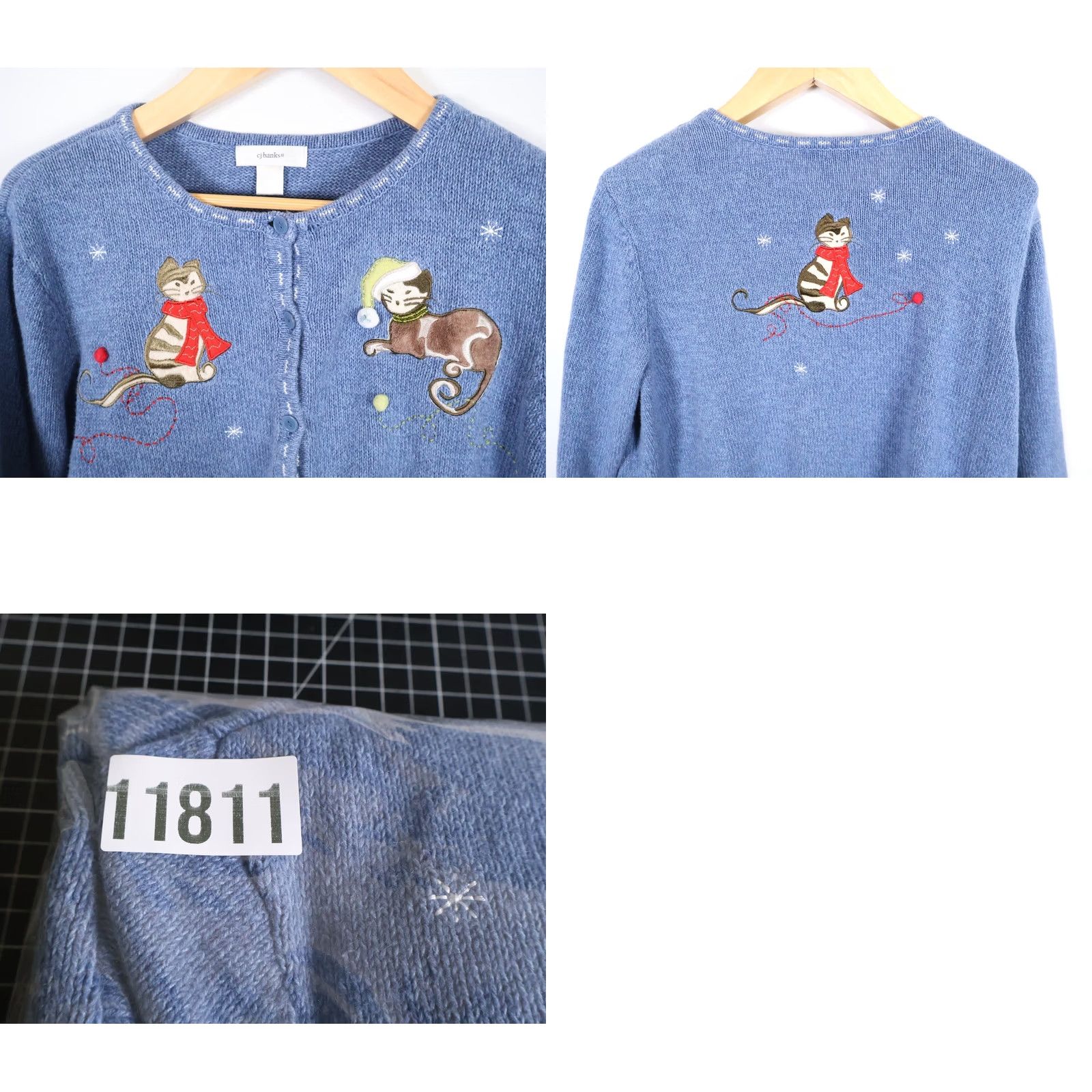 Vintage VINTAGE CJ Banks Sweater Cardigan Women's 1X Blue Cotton Ramie Blend Cat Kitten Motif Size XL / US 12-14 / IT 48-50 - 9 Thumbnail