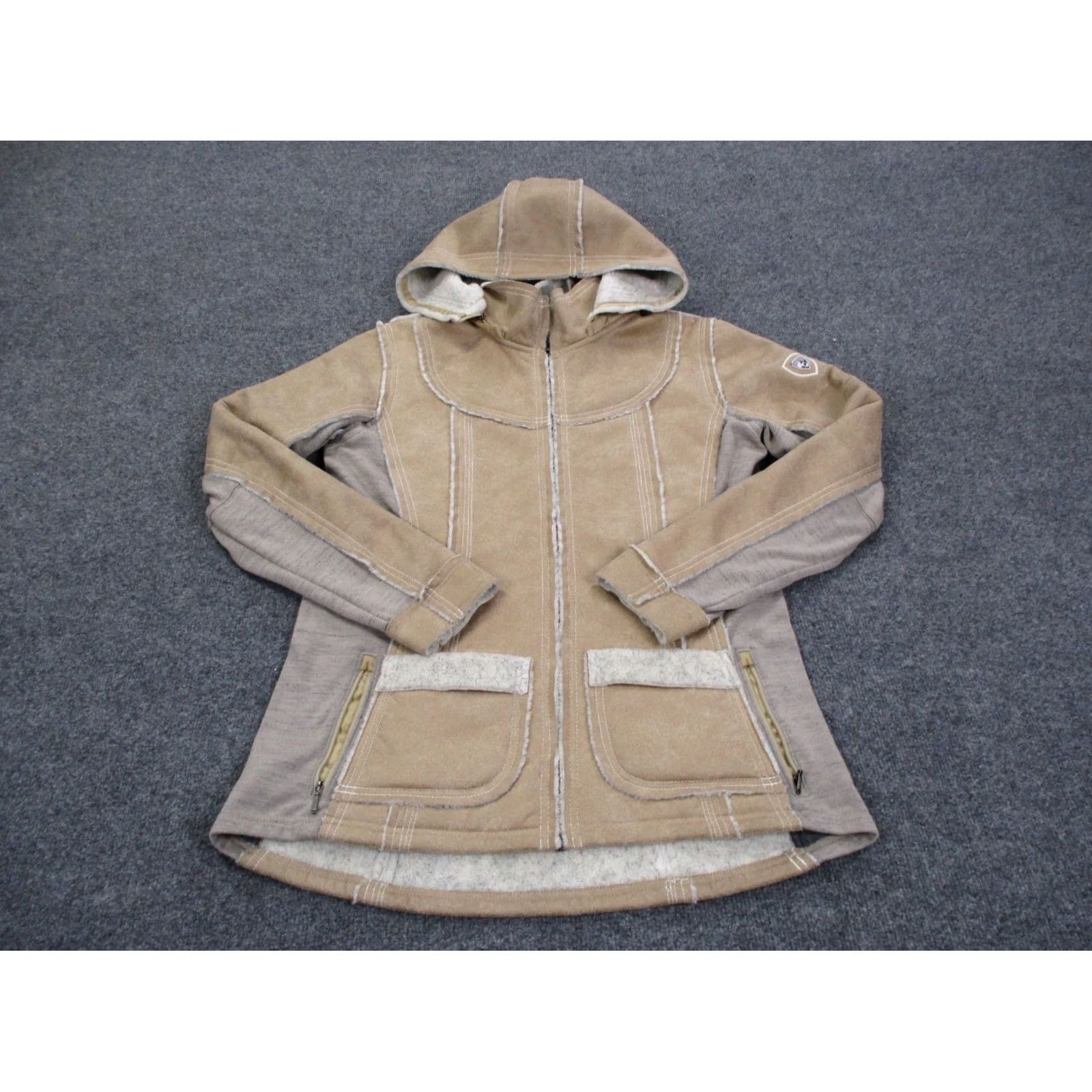 Vintage Kuhl Jacket Womens L Beige Wool Blend Fleece Hooded Outdoors Hiking Camping Jacket Size L / US 10 / IT 46 - 2 Thumbnail