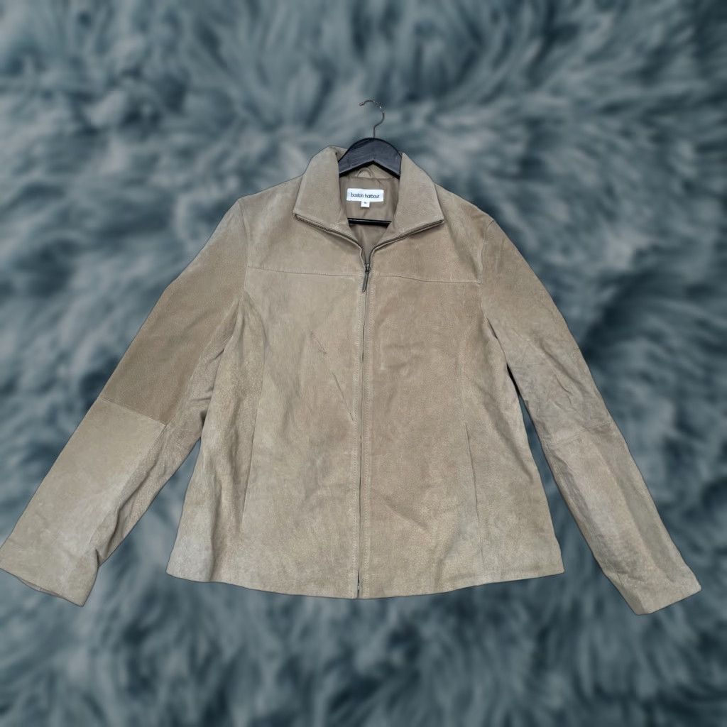 Vintage Boston Harbour Beige Suede Genuine Leather Zip Jacket Mens Size XL Size US XL / EU 56 / 4 - 1 Thumbnail