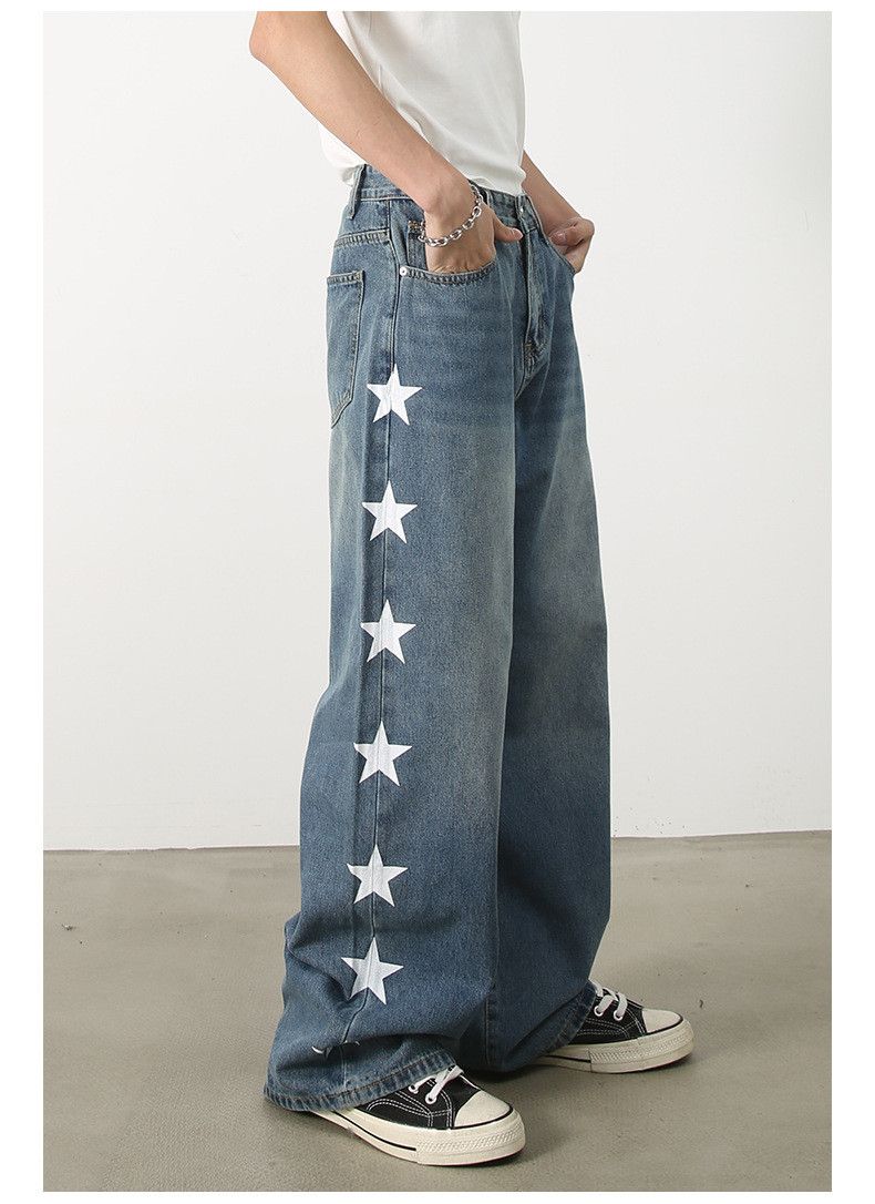 Japanese Brand × Jean Men's retro star print loose straight casual jeans Size US 32 / EU 48 - 4 Thumbnail