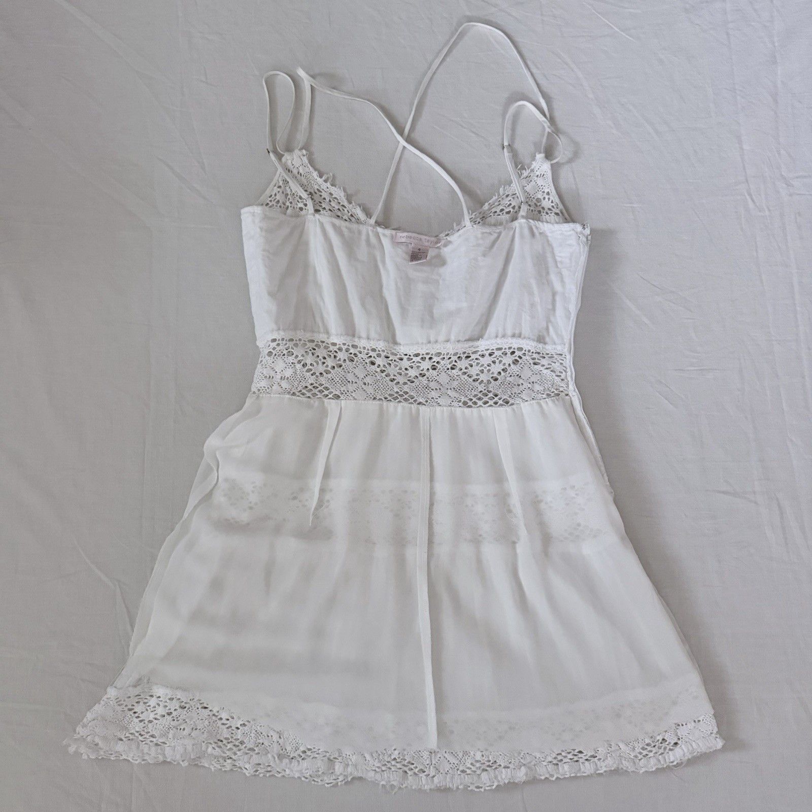 Rebecca Taylor Rebecca Taylor White Crochet Trim Textured Cotton Babydoll Size S / US 4 / IT 40 - 13 Thumbnail