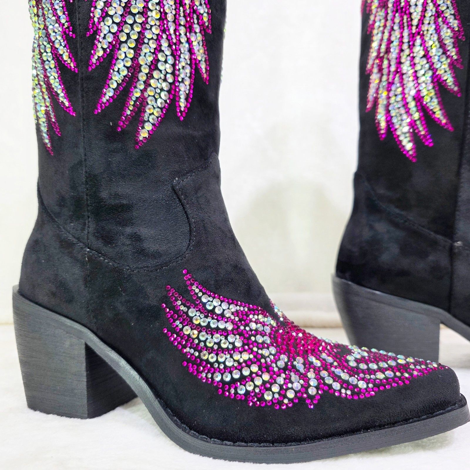 Other Angel Wings Black Hot Pink Rhinestone Country Western Cowgi Size US 10 / IT 40 - 8 Thumbnail