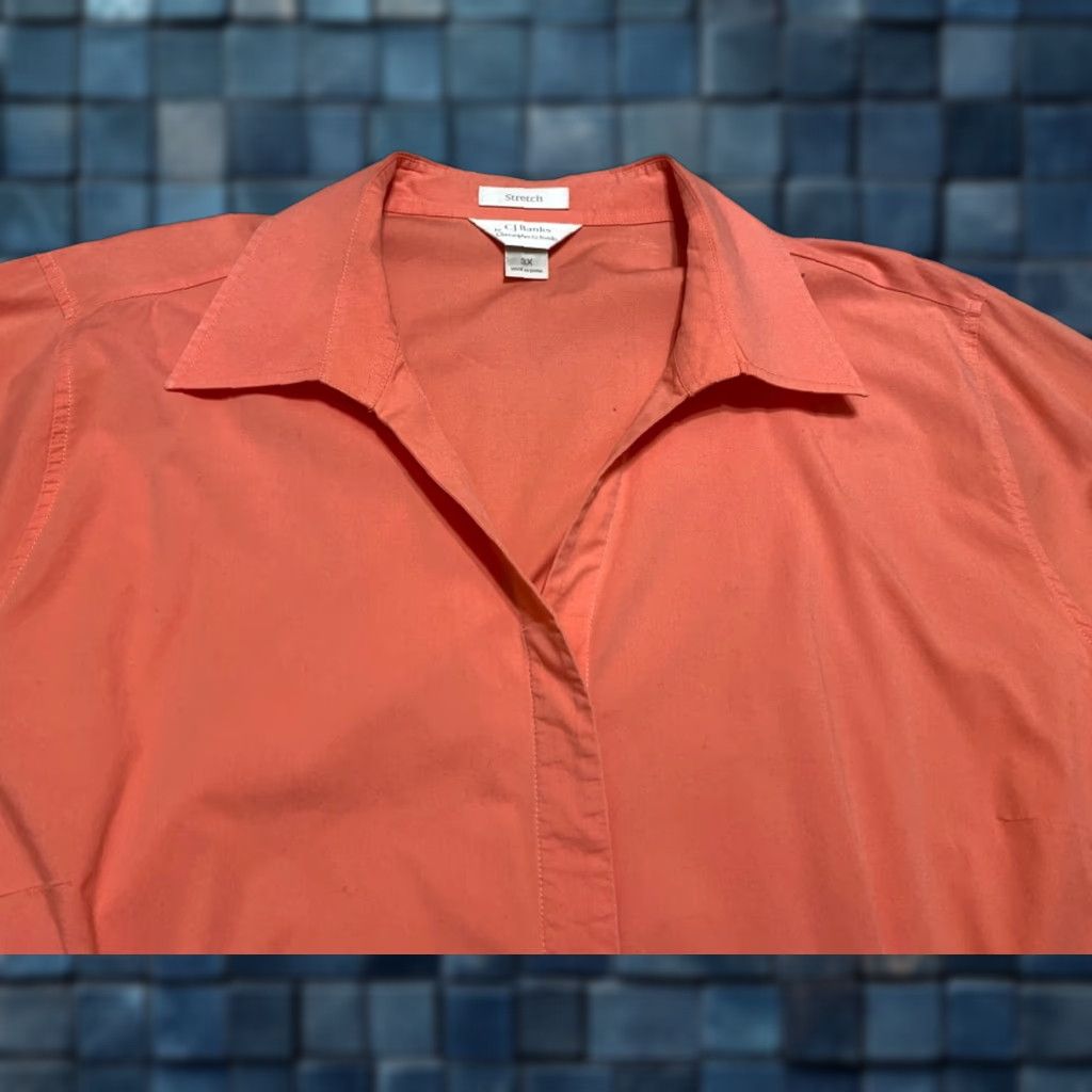 Vintage CJ Banks Womens Plus 3X Shirt Solid Orange Button-Up Long Sleeve Cotton Size XXL / US 16-18 / IT 52-54 - 1 Thumbnail