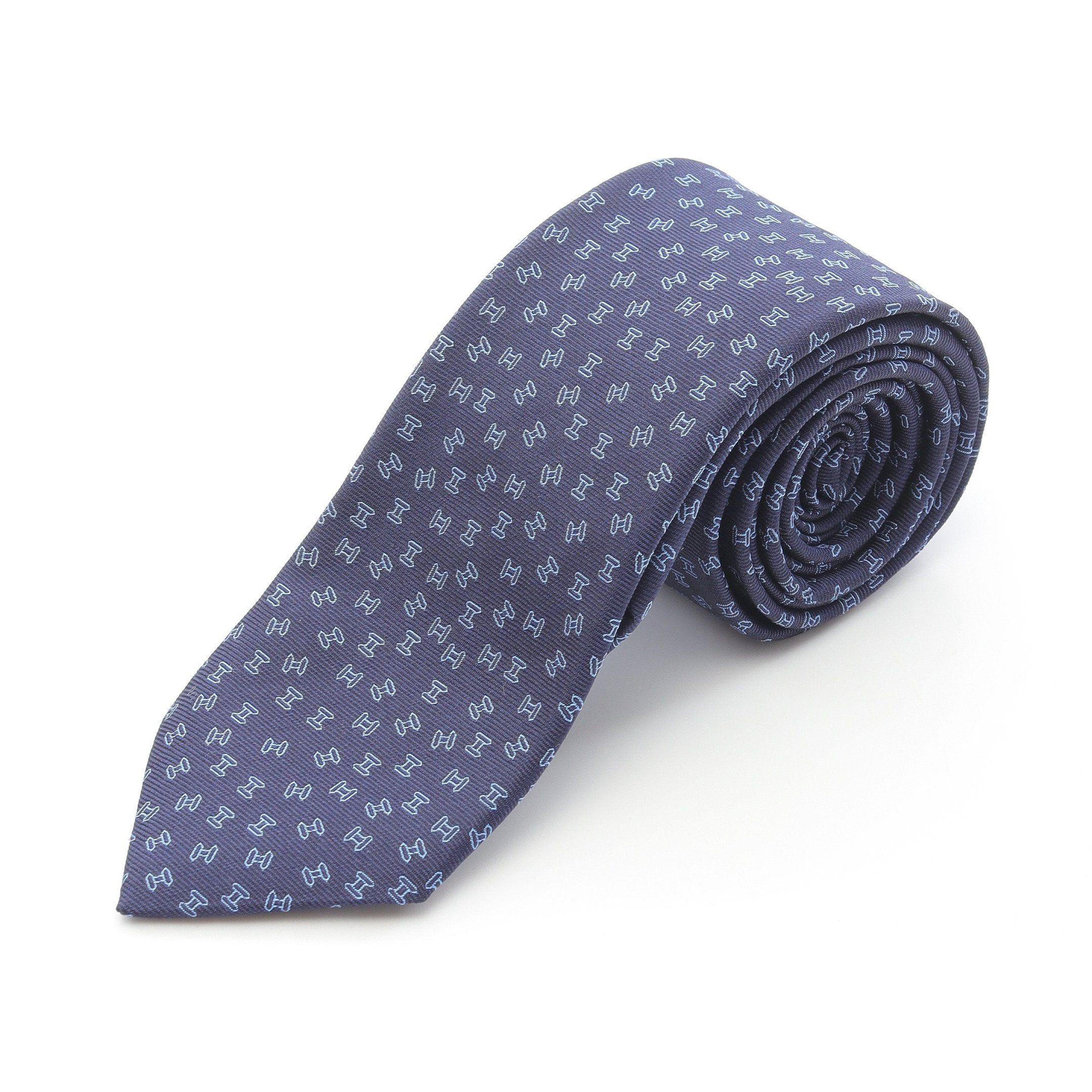 Hermes Hermes H Pattern Tie Silk Navy Size ONE SIZE - 1 Thumbnail