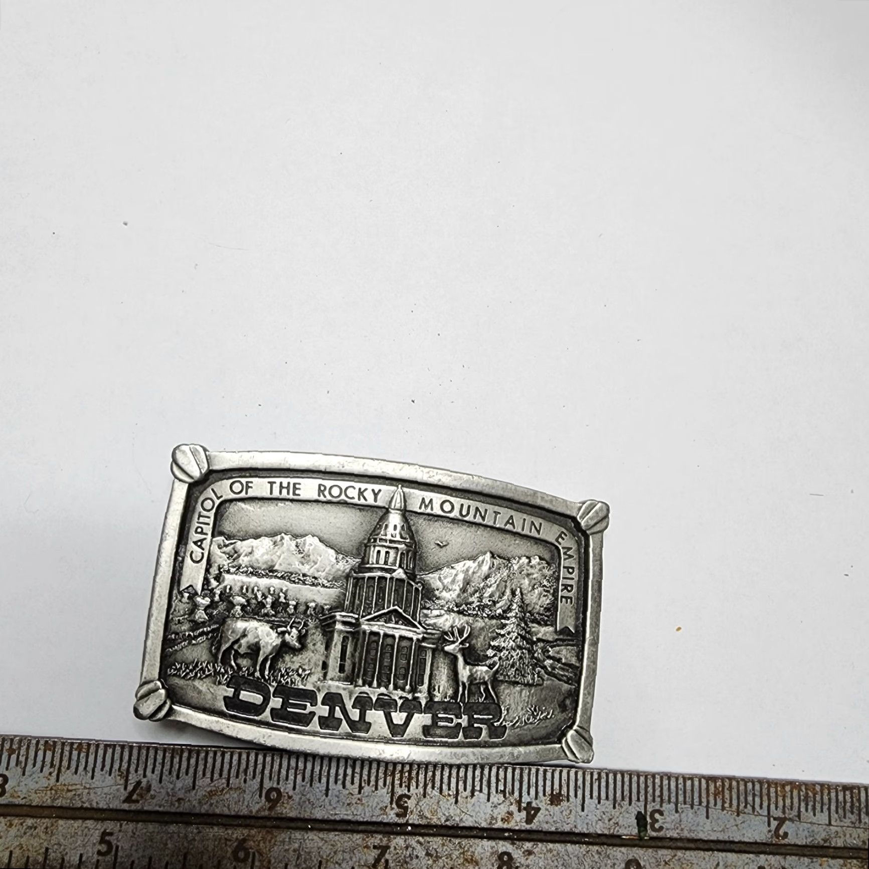 Industrie VINTAGE Denver Capitol of Rocky Mountain Empire Belt Buckle Men's Belt Buckle Silver Cowboy Western 1970s Art Industries Size ONE SIZE - 3 Thumbnail