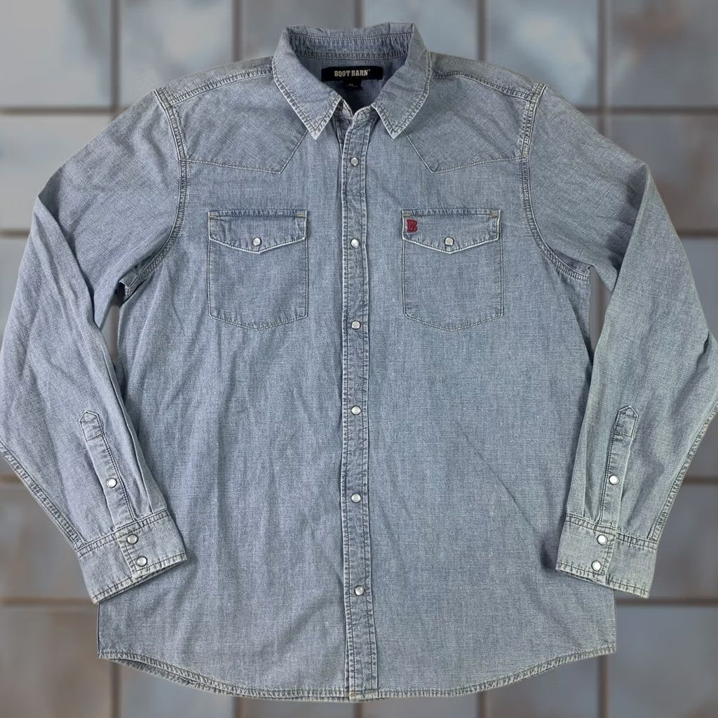 Vintage Boot Barn Western Blue Denim Shirt Mens XL Pearl Snap Cowboy Size US XL / EU 56 / 4 - 1 Thumbnail