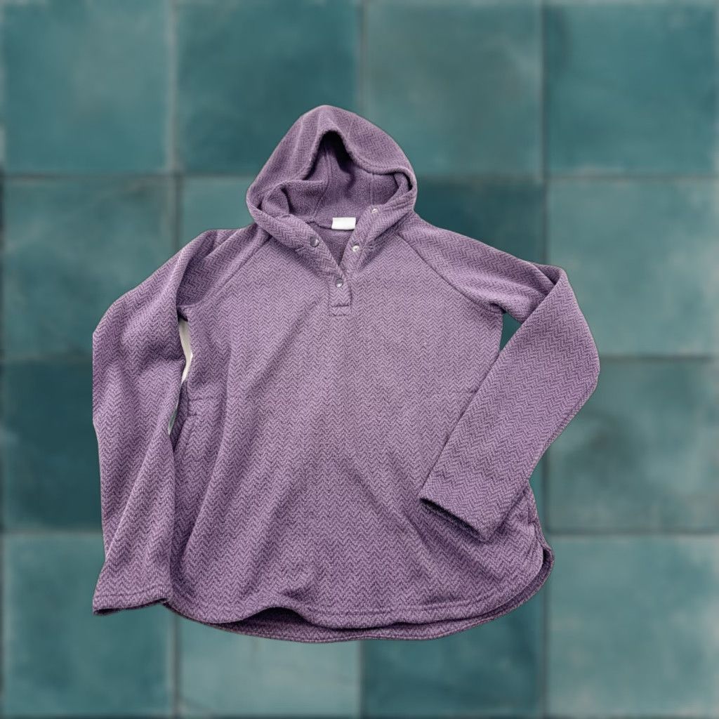 Vintage Columbia Sweater Womens Large Purple Chevron Hooded Long Sleeve Button Front Pullover Casual Outdoor Fall Winter Size L / US 10 / IT 46 - 1 Thumbnail