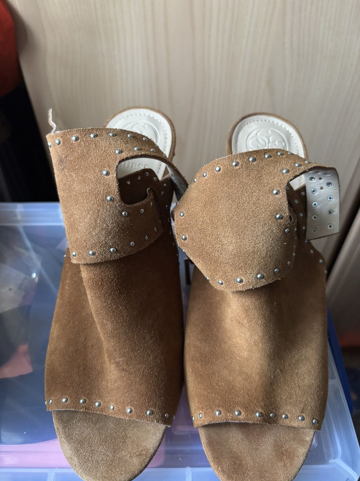 Guess GUESS Tan Suede Block Heel with Silver Studs – Size UK 8 Size US 10.5 / IT 40.5 - 5 Thumbnail