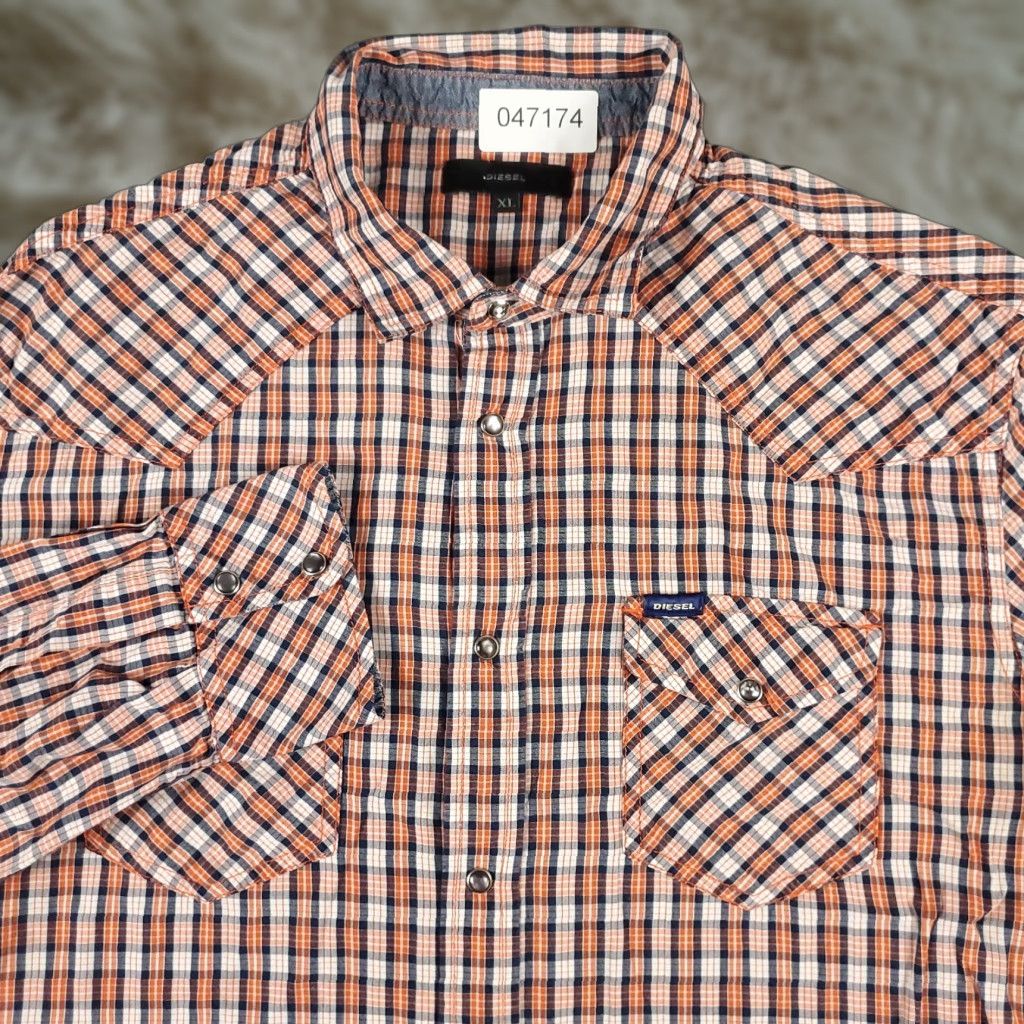 Diesel Shirt Mens XL Orange Plaid Button-Up Long Sleeve Casual Workwear Vintage? No