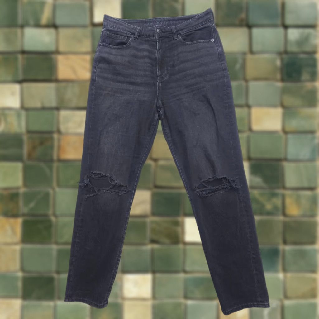 American Eagle Outfitters American Eagle Jeans Womens 8 Long Black Highest Rise Distressed Denim Size 30" / US 8 / IT 44 - 1 Thumbnail