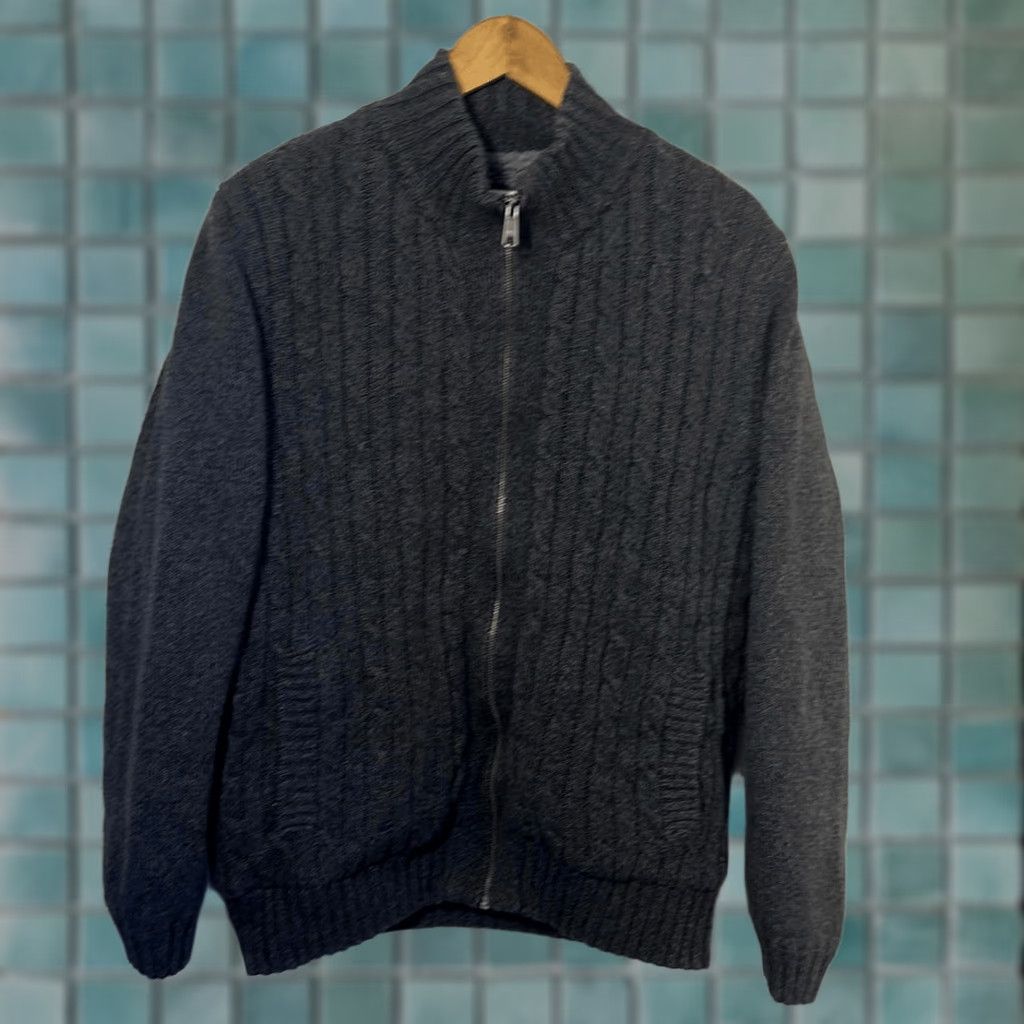 Vintage VINTAGE Boston Traders Sweater Mens M Full Zip Cable Knit Sherpa Lined Gray Jacket Size US M / EU 48-50 / 2 - 1 Thumbnail