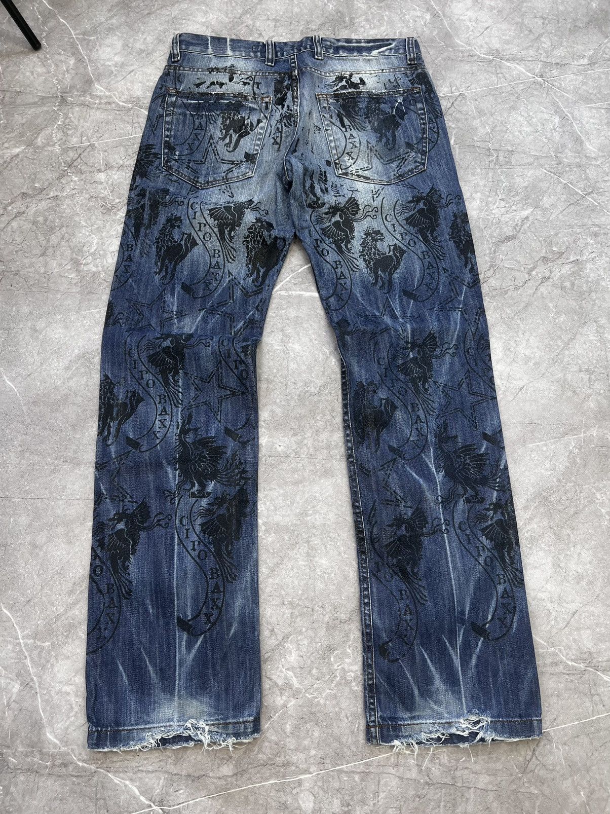 Designer × Japanese Brand VINTAGE FLARED FULL PRINT DENIM DISTRESSED JEANS PANTS Y2K Size US 32 / EU 48 - 8 Thumbnail