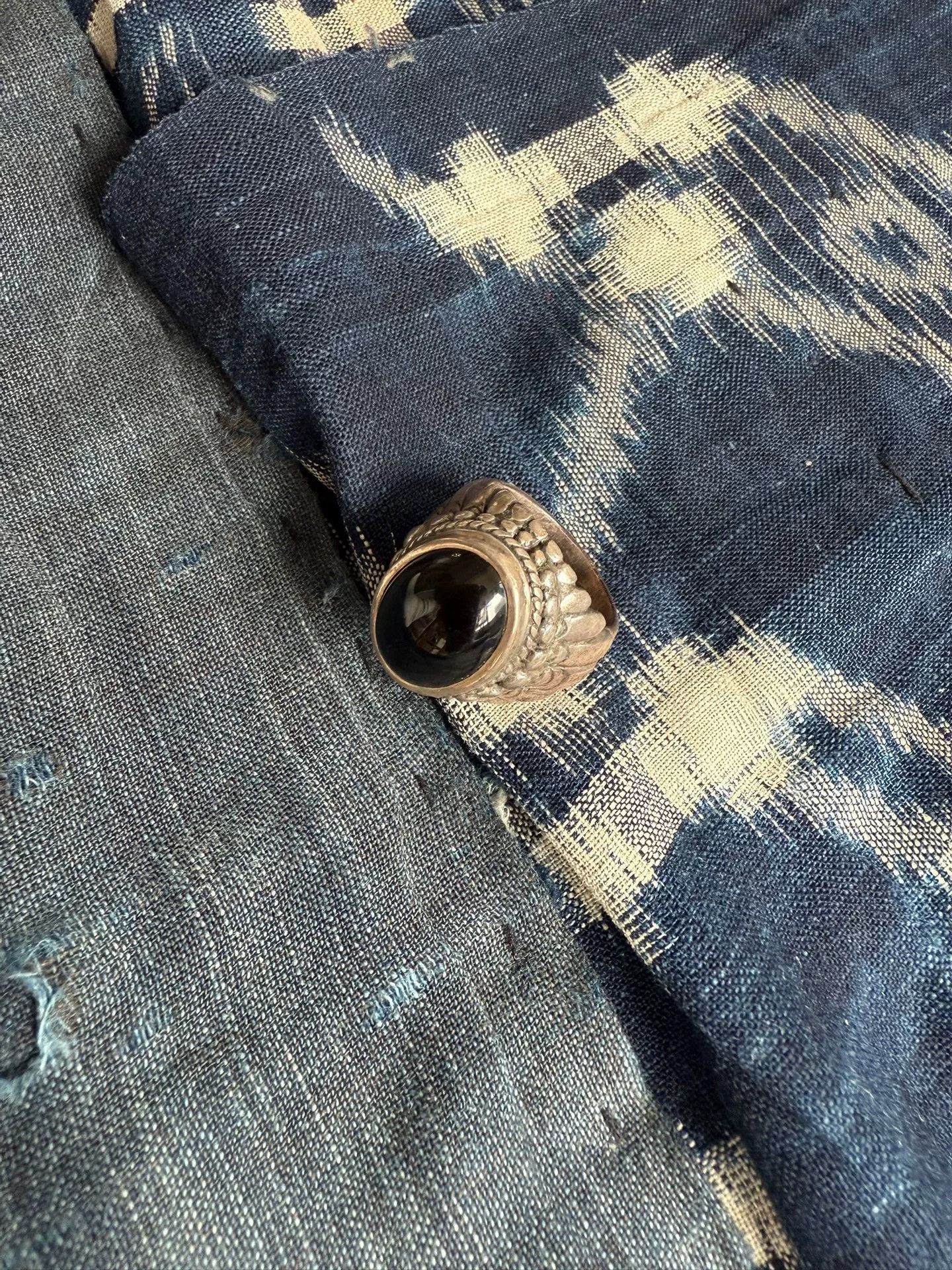 The Great Frog The Great Frog Handmade Silver Obsidian Ring Size ONE SIZE - 1 Thumbnail