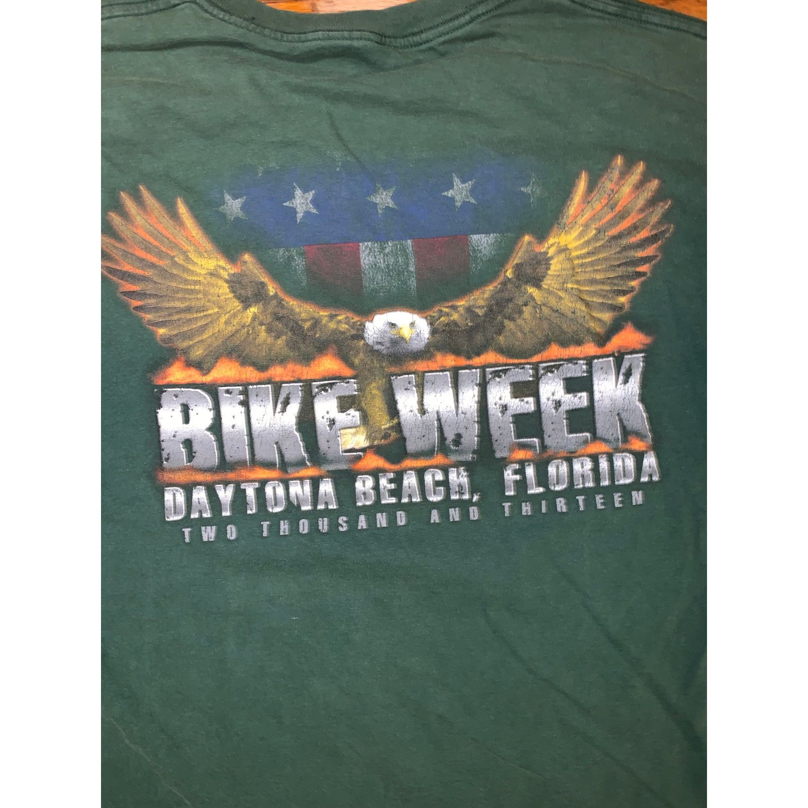 Jerzees Daytona Beach Bike Week Eagle T Shirt XL Green Sun Faded Size US XL / EU 56 / 4 - 7 Thumbnail