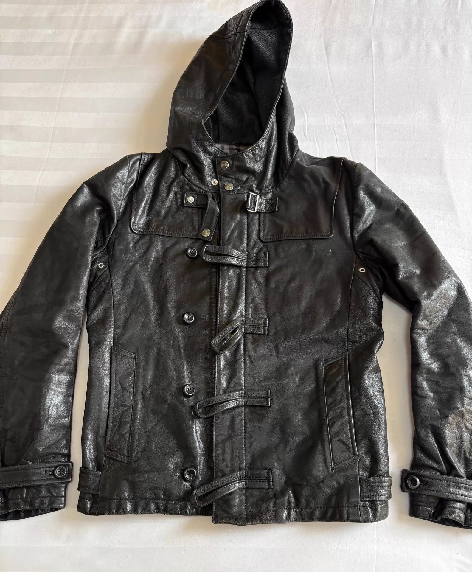 Tornado Mart Tornado Mart Vtg Hooded Leather Jacket Dbl Zip Strap 62/48 Size US M / EU 48-50 / 2 - 7 Thumbnail