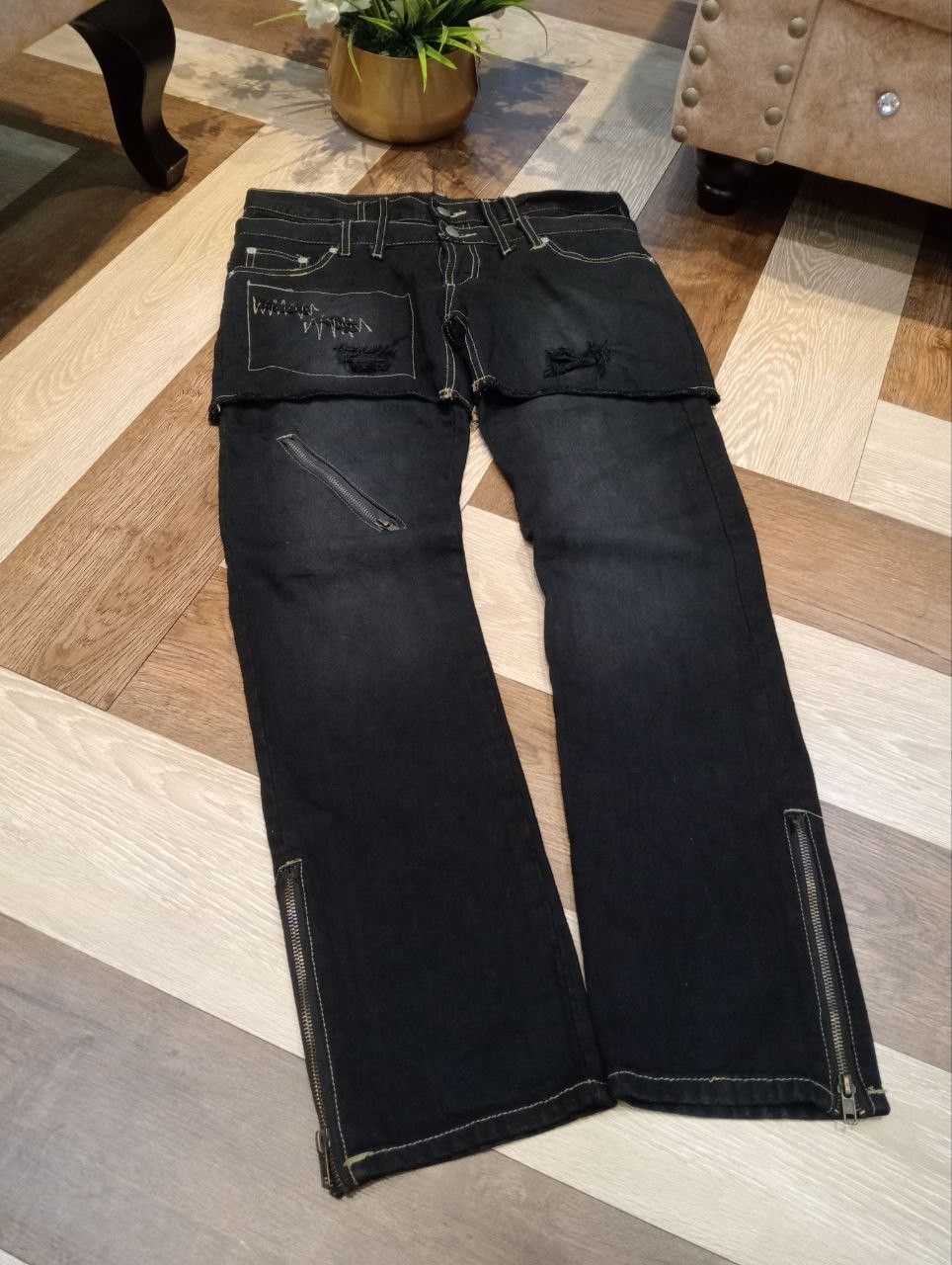 Japanese Brand JAPANESE KMK JEANS FEATURE A UNIQUE DOUBLE WAIST ANKLE ZIP Size US 34 / EU 50 - 3 Thumbnail