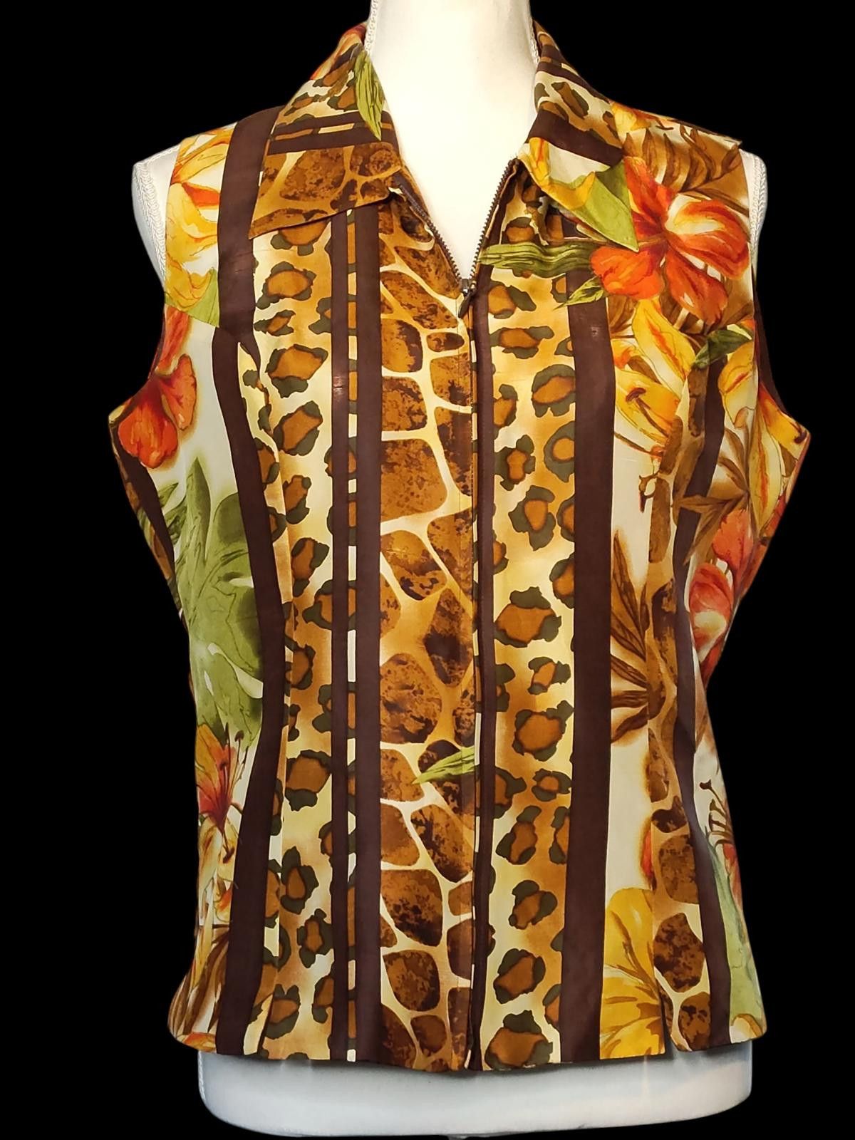 Other Vintage Silkland Sleeveless Zip-Up Top w/Animal/Floral Print Size M / US 6-8 / IT 42-44 - 3 Thumbnail