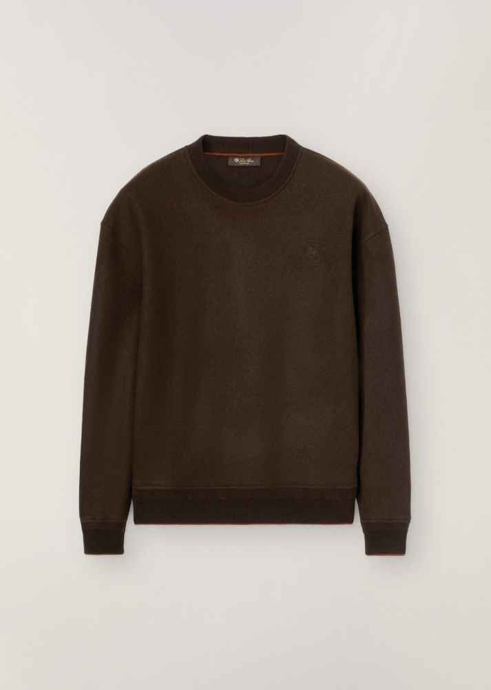 image of Loro Piana O1Loc1C0124 Jersey Crew Neck Sweatshirt In Brown, Men's (Size XL)
