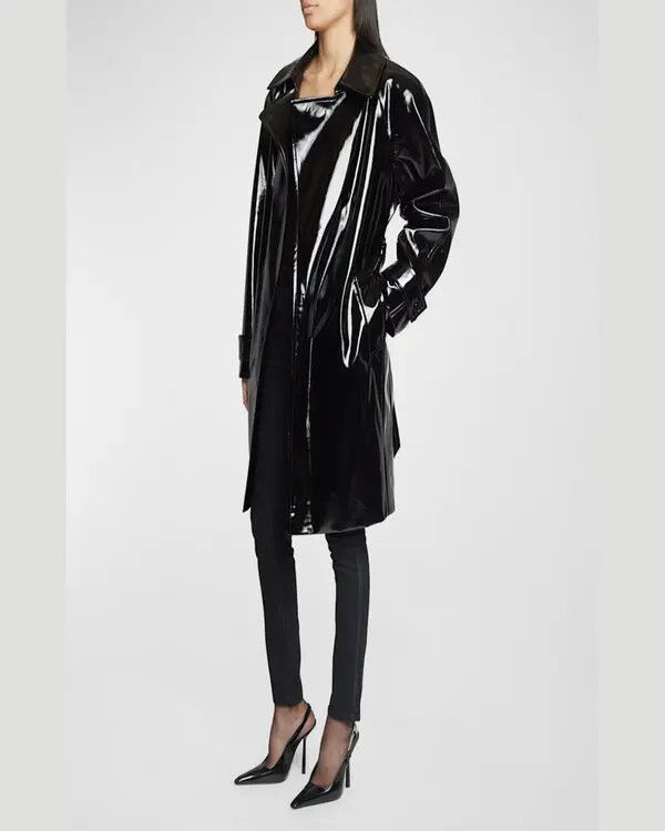 Saint Laurent Paris o1tp1o1224 Trench Coat In Viny in Nero Size XS / US 0-2 / IT 36-38 - 3 Thumbnail
