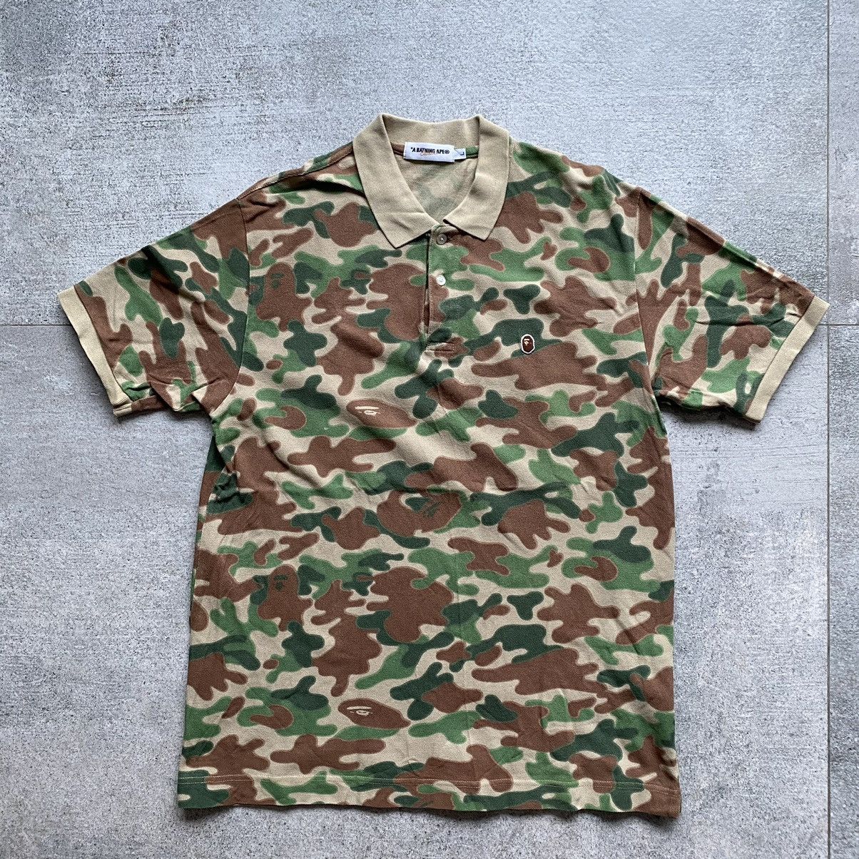 image of A Bathing Ape Bape Green Camo One Point Short Sleeves Polo, Men's (Size Large)