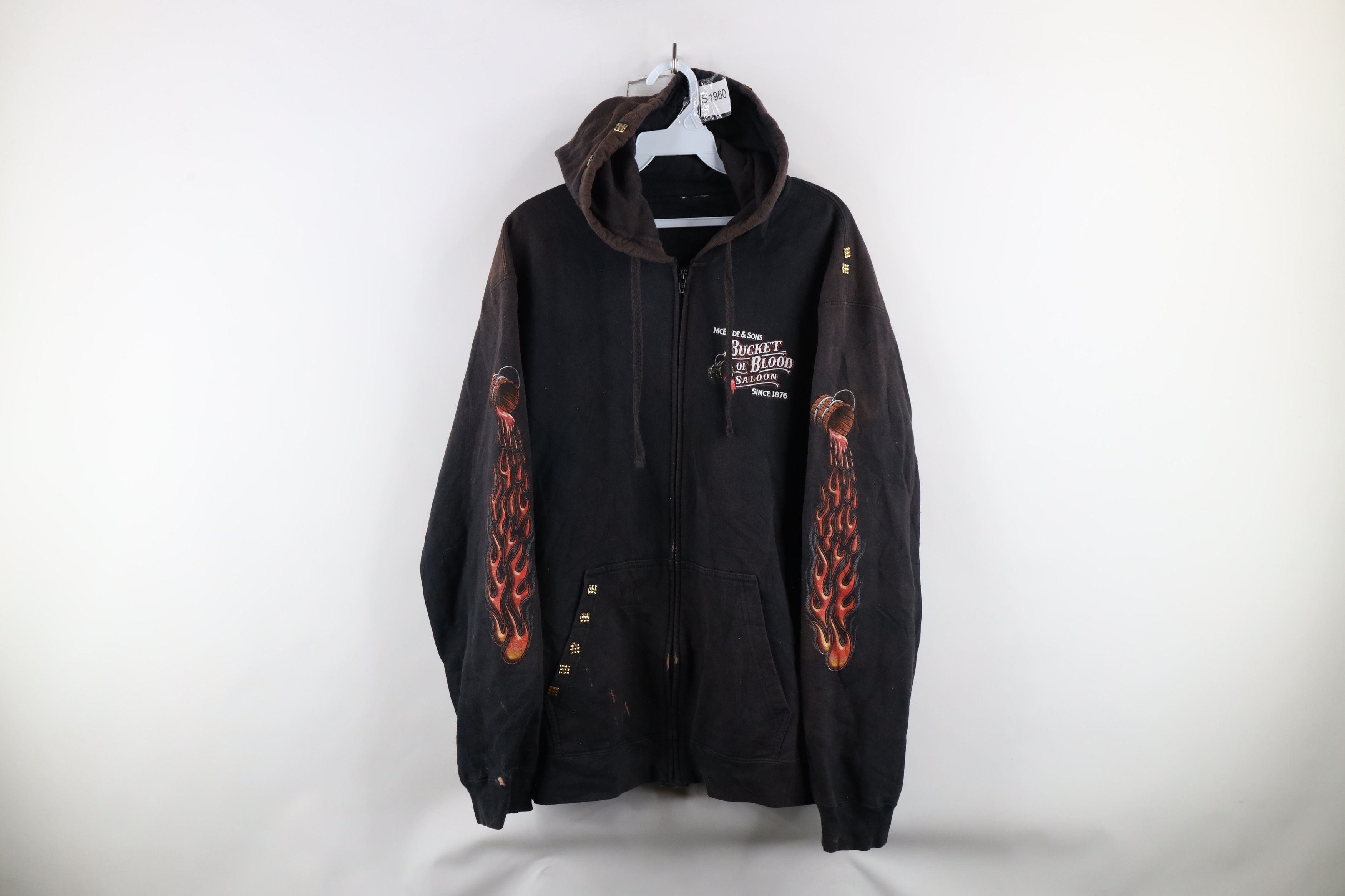 Vintage Vintage Y2K Streetwear of Blood Saloon Fire Flames Hoodie Size US XL / EU 56 / 4 - 1 Thumbnail
