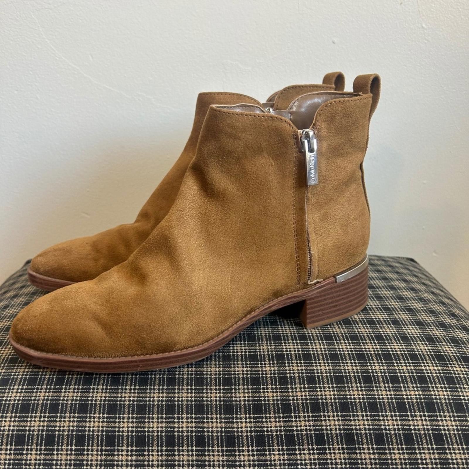 Calvin Klein NWOT Calvin Klein WomenTan Suede Side Zip Ankle Boots Size 9 Size US 9 / IT 39 - 1 Thumbnail