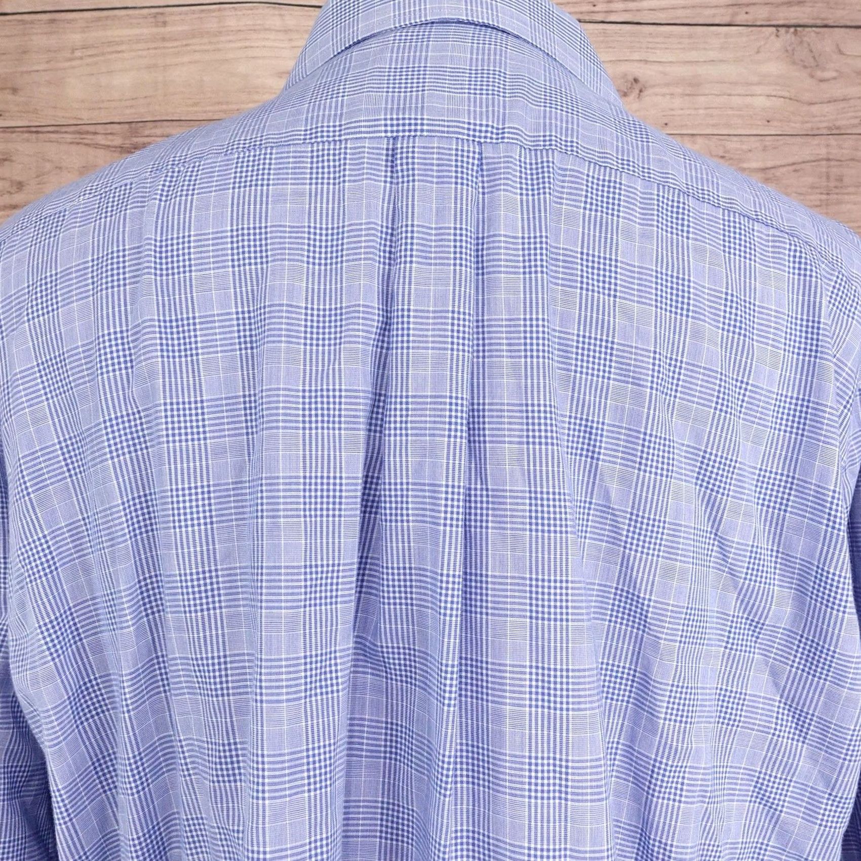 Stafford Stafford Dress Shirt Mens 18 34/35 Blue Check Regular Fit Travel Easy Care Size 48R - 5 Thumbnail