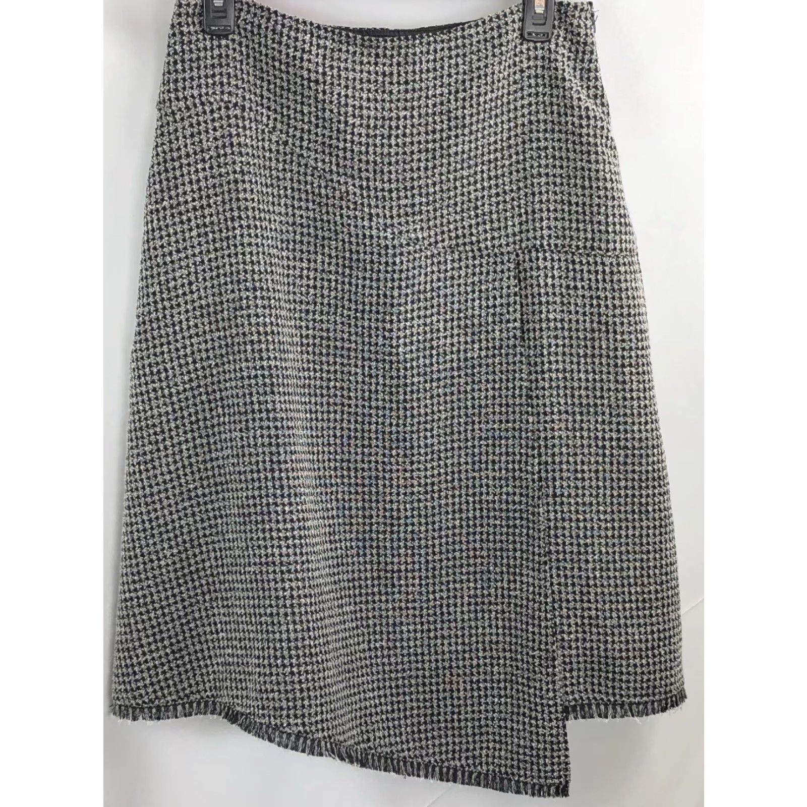 Vintage VINTAGE SC Collection Slit A-Line Skirt 10 BIK Wht Houndstooth Check Asymetrical Fringe Knee Length Black 90s Gothic Career Office Womens Size 32" / US 10 / IT 46 - 4 Thumbnail