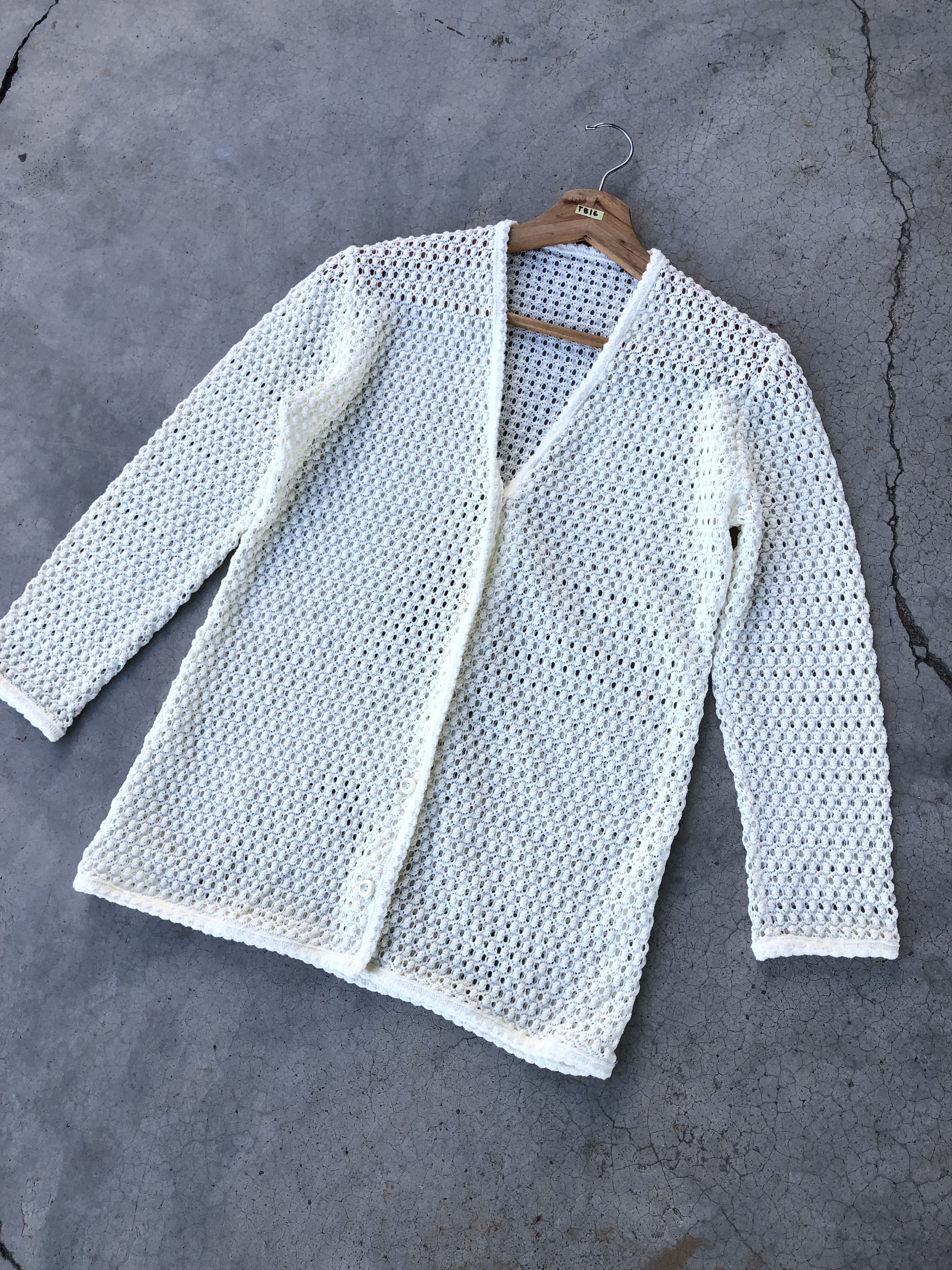 Aran Isles Knitwear × Designer Cardigan Crochet Mesh Net Sexy Jumper/Memeri Pattern Size US XS / EU 42 / 0 - 2 Thumbnail