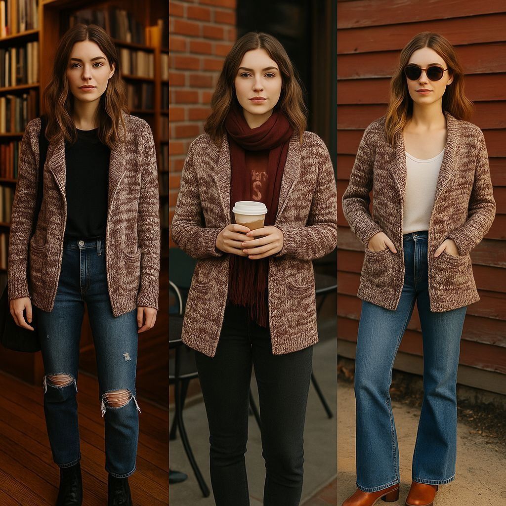 Michael Stars Michael Stars Burgundy Cream Knit Cardigan 1 Grunge, Coffeec Size S / US 4 / IT 40 - 1 Thumbnail