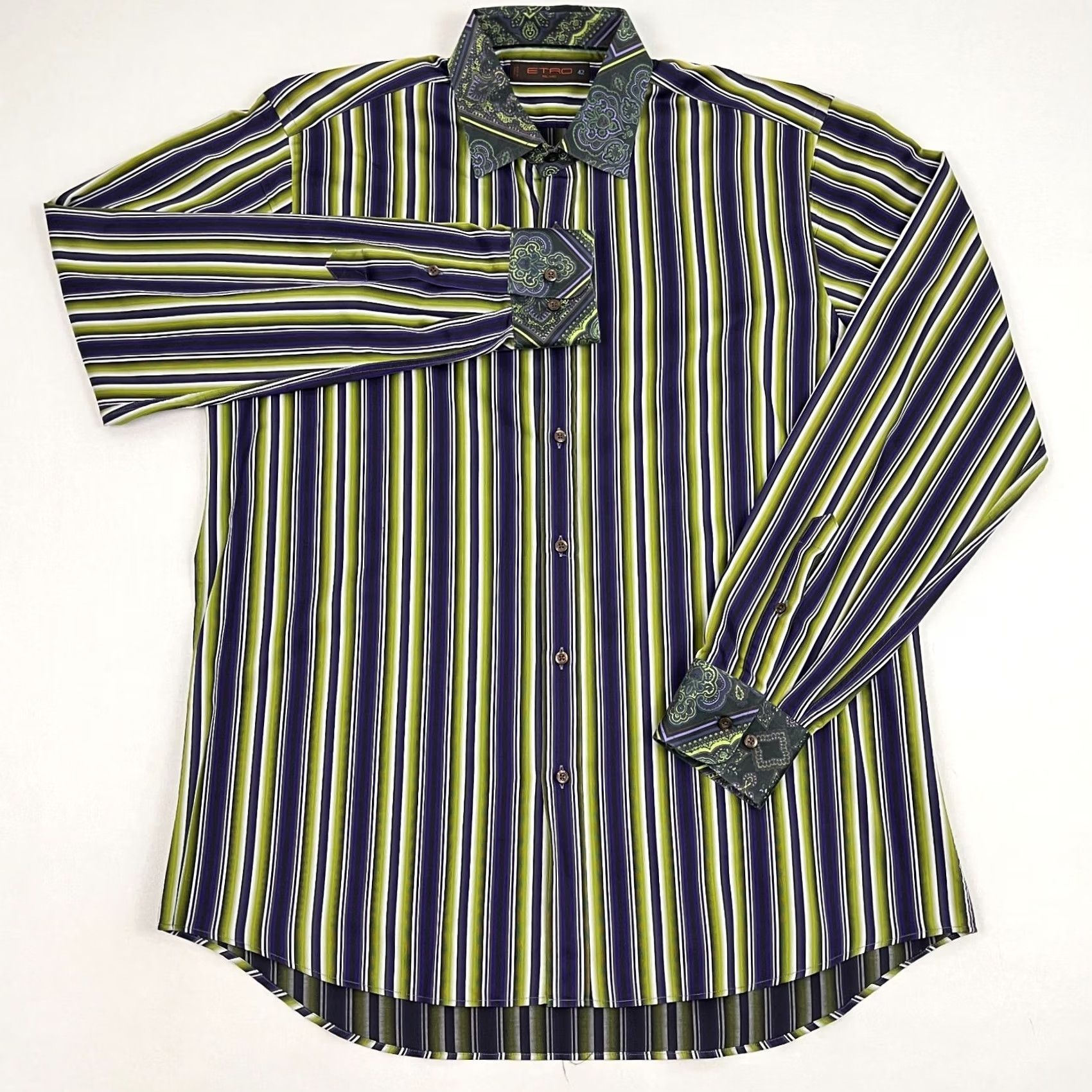 Etro ETRO Milano Shirt Mens Size 42 Multi Striped Contrast Paisley Collar Preppy LS - Pre-Owned Business - Color Multicolor Size US XL / EU 56 / 4 - 3 Thumbnail