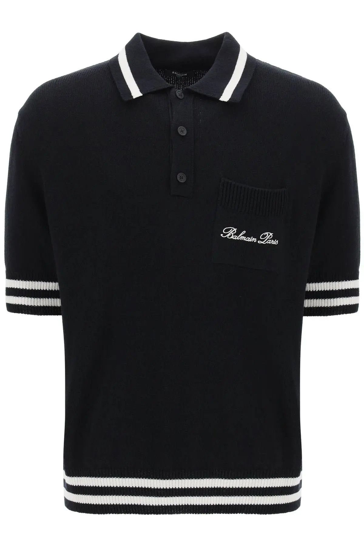 image of Balmain O1S22I1N0224 Knitted Polo Shirt In Black, Men's (Size XL)