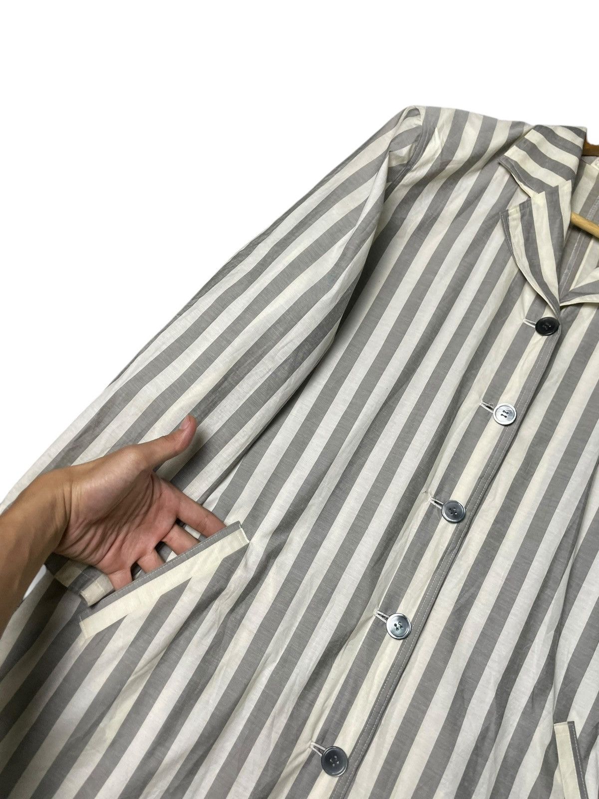 Japanese Brand × Vintage Marie Claire Cotton Stripe Long Coat (70) Size US S / EU 44-46 / 1 - 5 Thumbnail