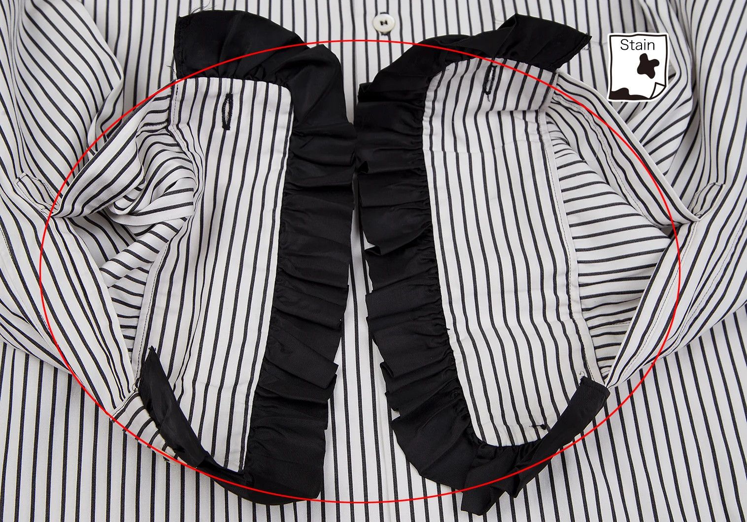 Comme des Garcons Homme Plus Striped Frill Decor Shirt in Black and White, Size XS Size US XS / EU 42 / 0 - 9 Thumbnail