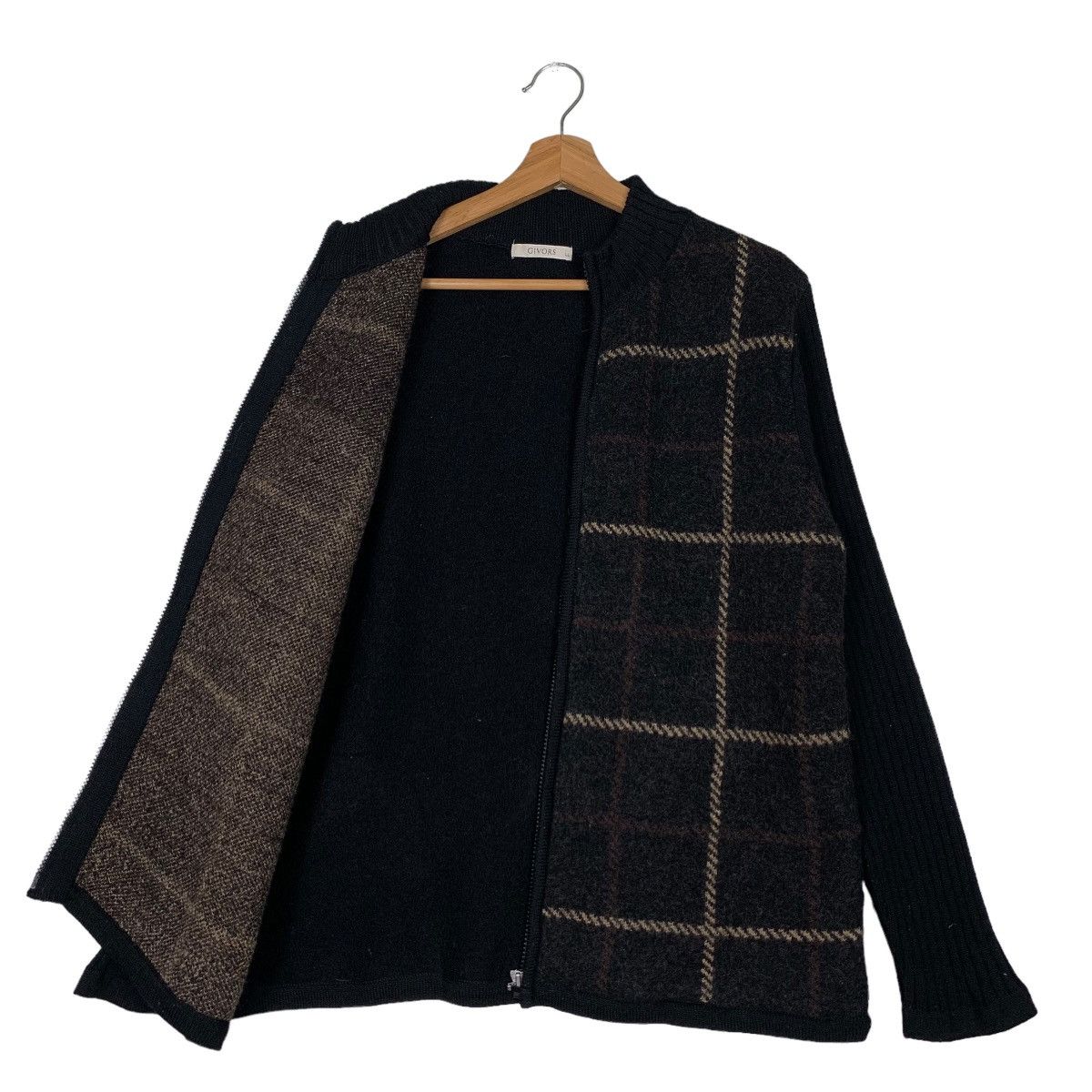 Japanese Brand GIVORS Checked Tartan Wool Jacket Knitted Sleeve #0099-C6 Size US L / EU 52-54 / 3 - 8 Thumbnail