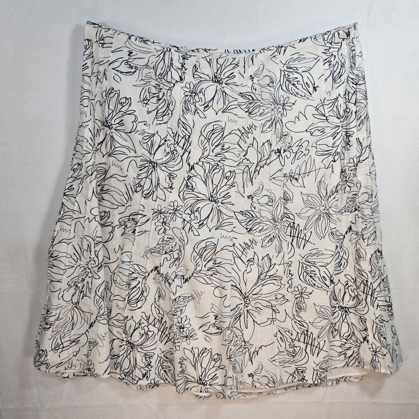 Designer CJ Banks Black & White Floral Print Flared Midi Skirt 18W Size 40" / US 18 - 1 Thumbnail