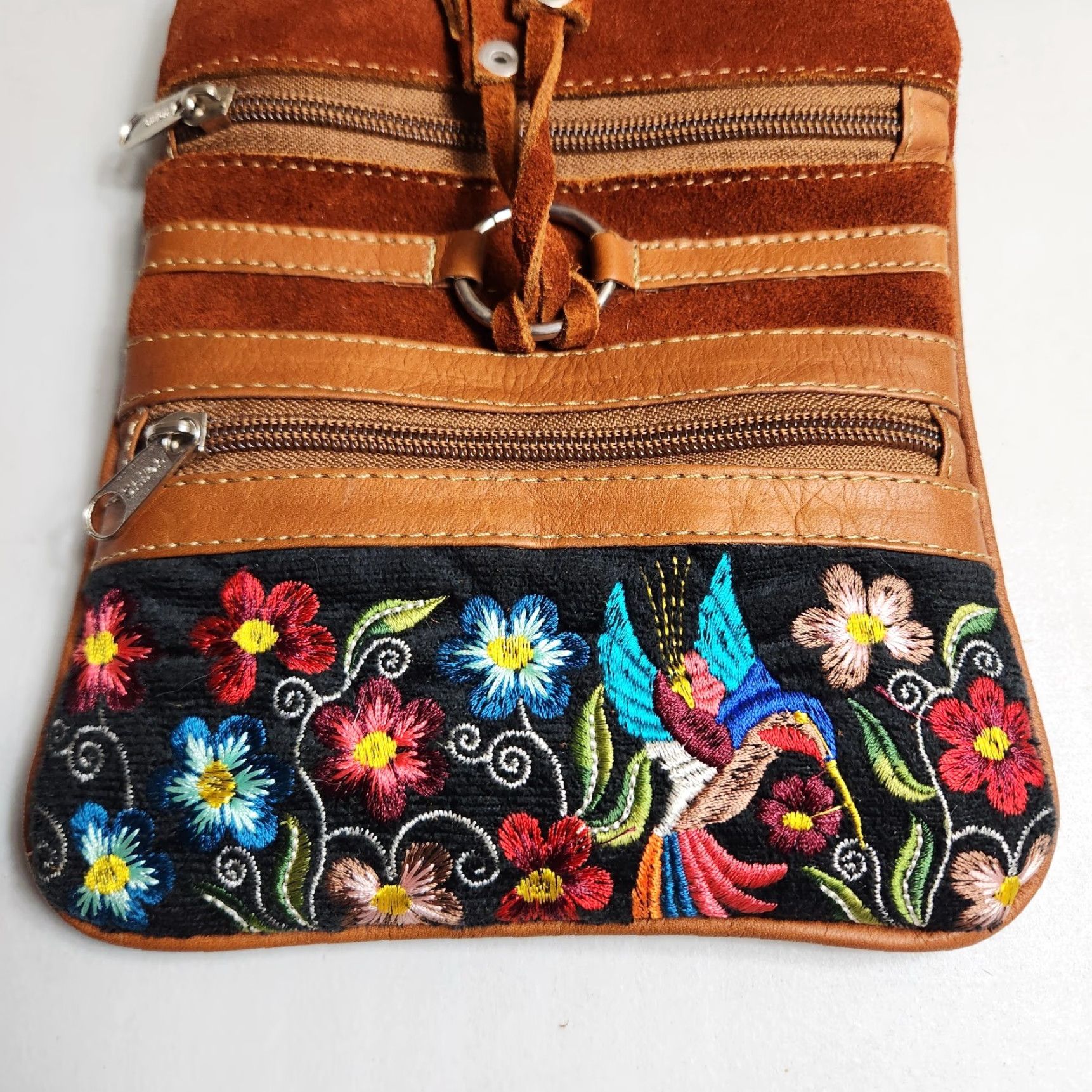 Vintage Shiloh Womens Boho Brown Suede Floral Embroidered Small Crossbody Bag Size ONE SIZE - 3 Thumbnail