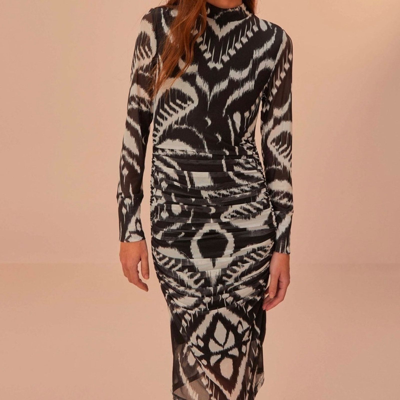 Farm Rio NWT FARM Rio Pineapple Ikat Black Tulle Midi Dress Size XS / US 0-2 / IT 36-38 - 2 Thumbnail